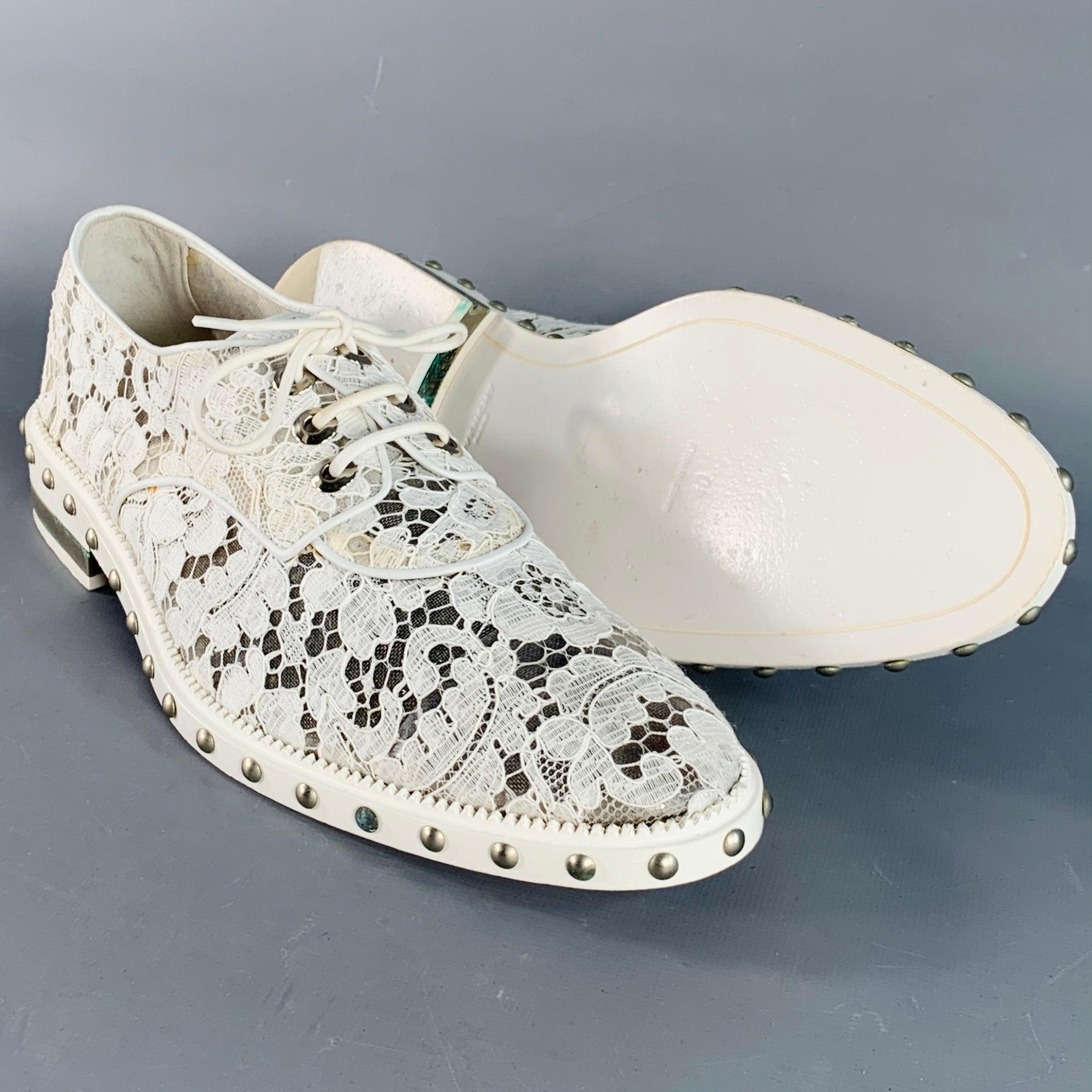 GIVENCHY Size 10 White Leather Lace Studded Derby Shoes For Sale 1