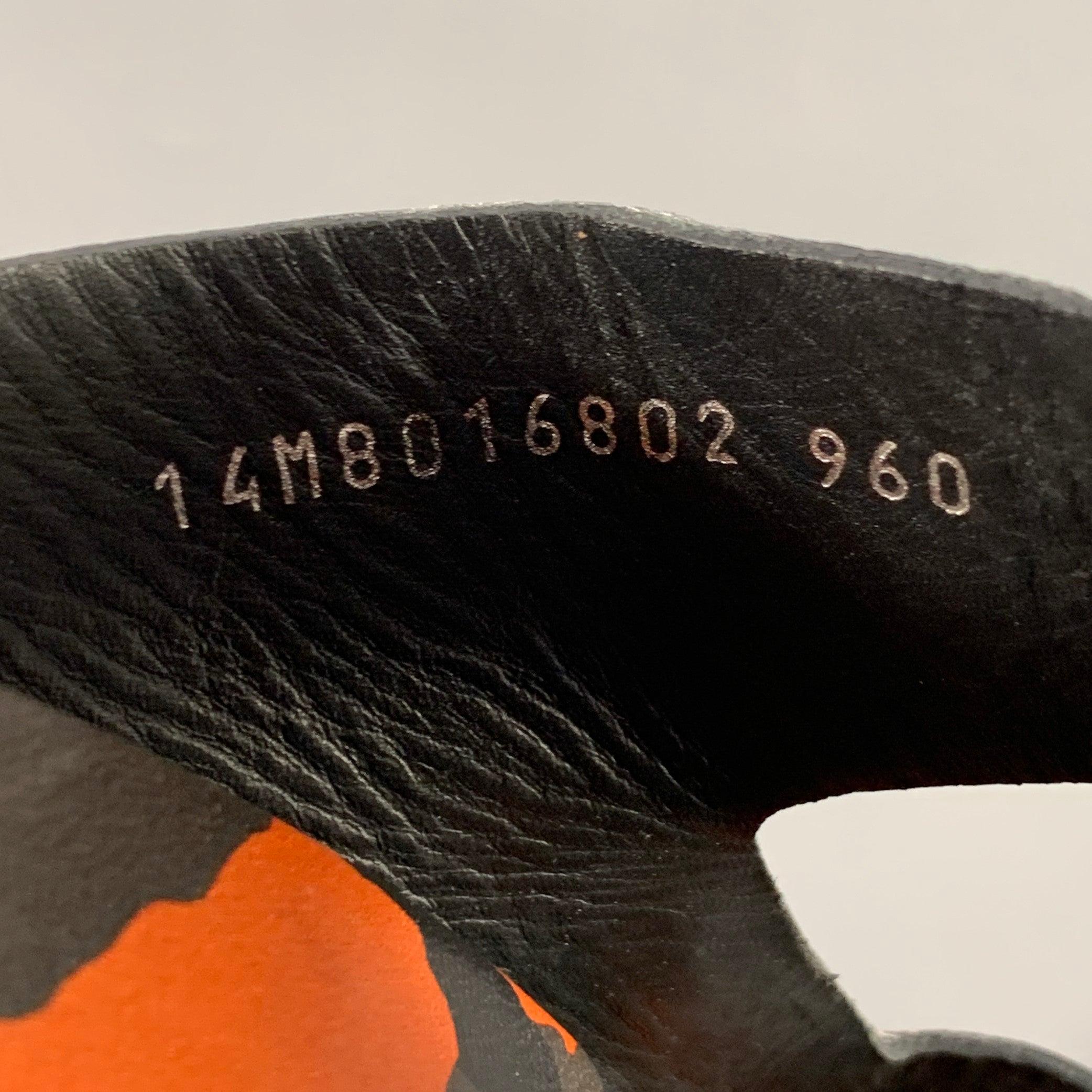 GIVENCHY Size 11 Black Green & Orange Camouflage Leather Slide Sandals (Sandales en cuir noir, vert et orange) en vente 3
