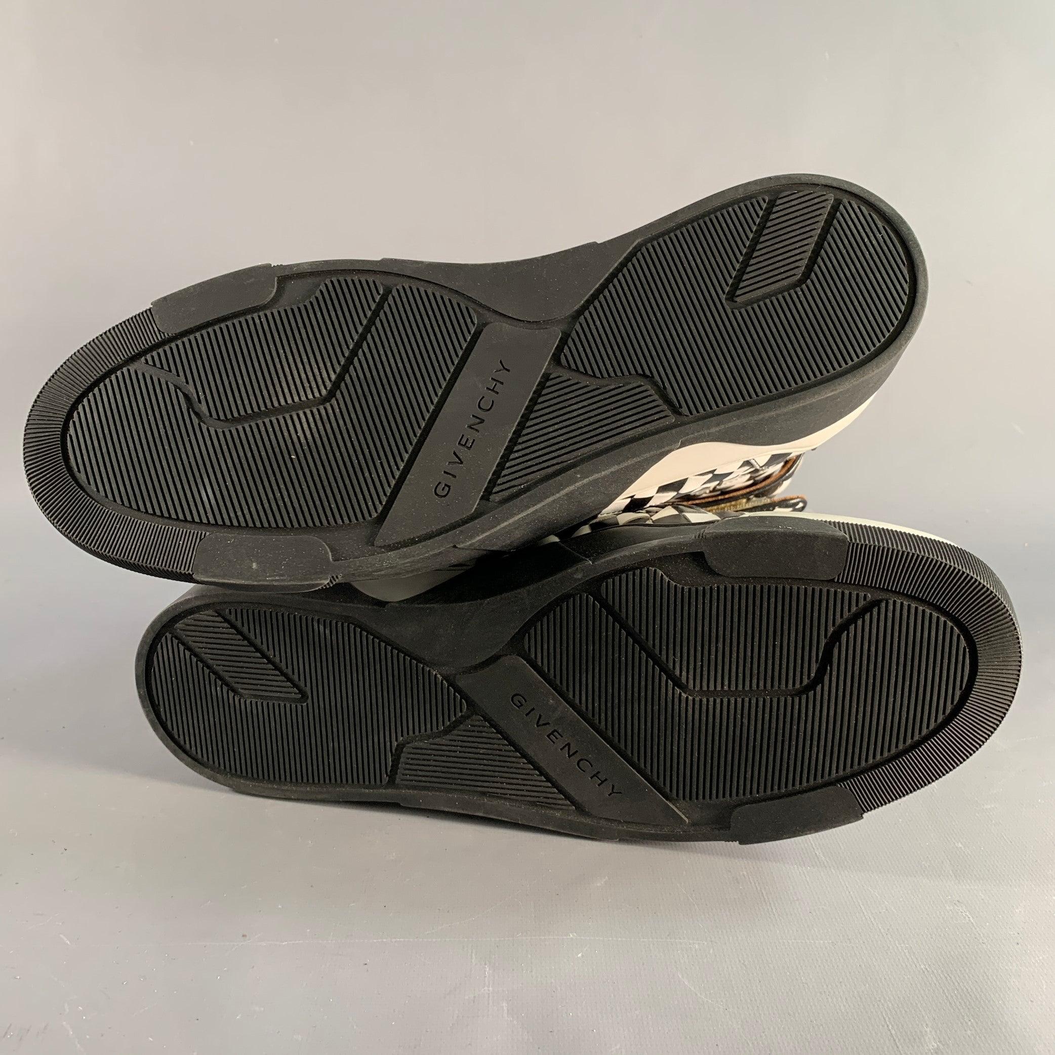 GIVENCHY Size 11 Black White Checkered Leather High Top Sneakers For Sale 2