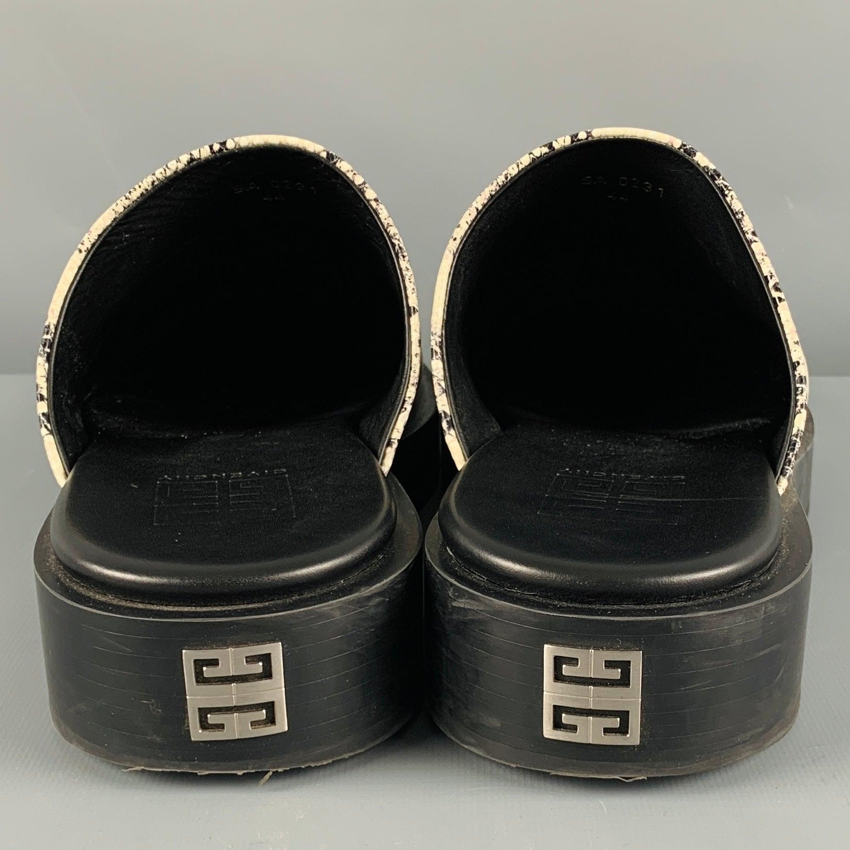 GIVENCHY Size 11 Black White Snake Print Leather Slip On Loafers In Excellent Condition For Sale In San Francisco, CA
