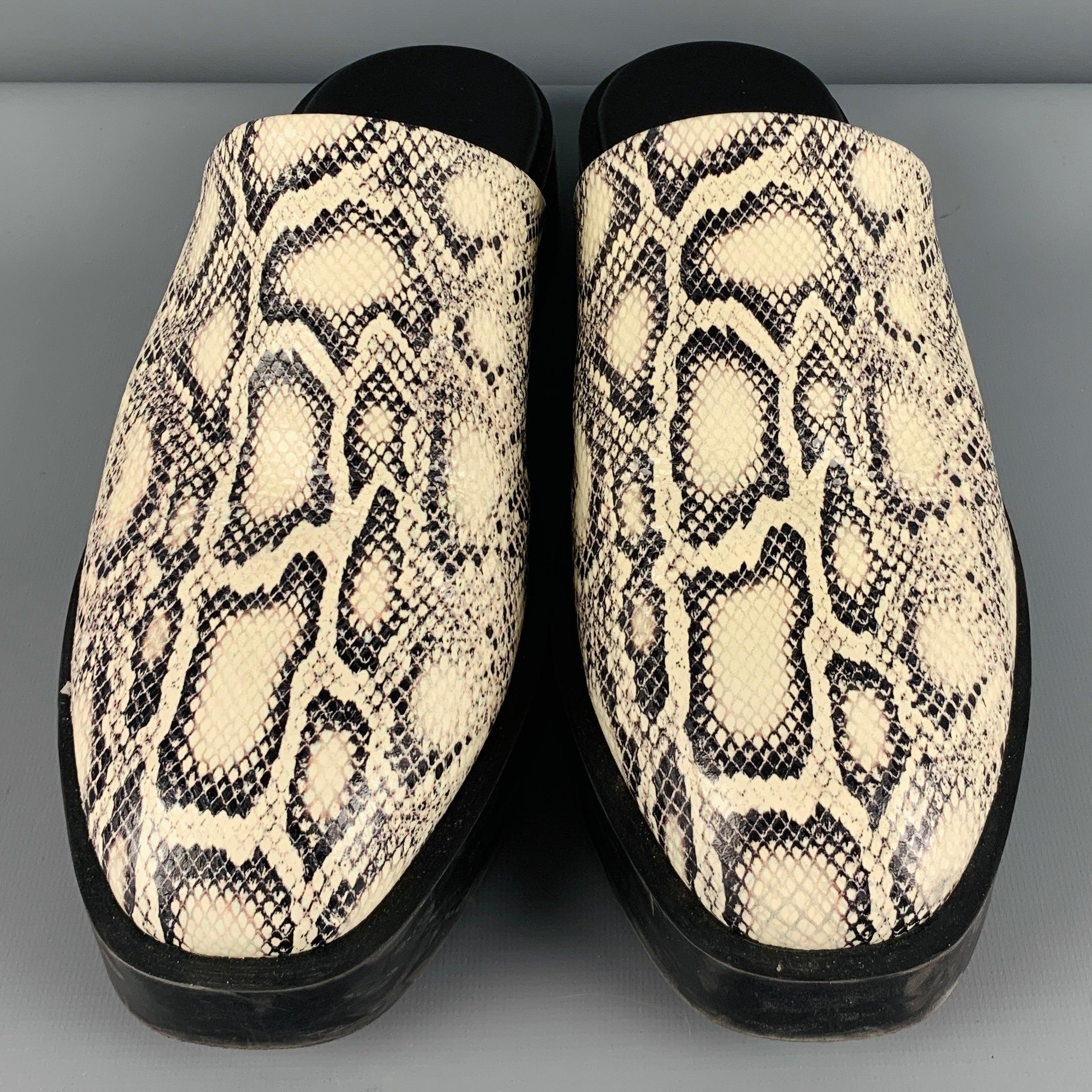 Men's GIVENCHY Size 11 Black White Snake Print Leather Slip On Loafers For Sale