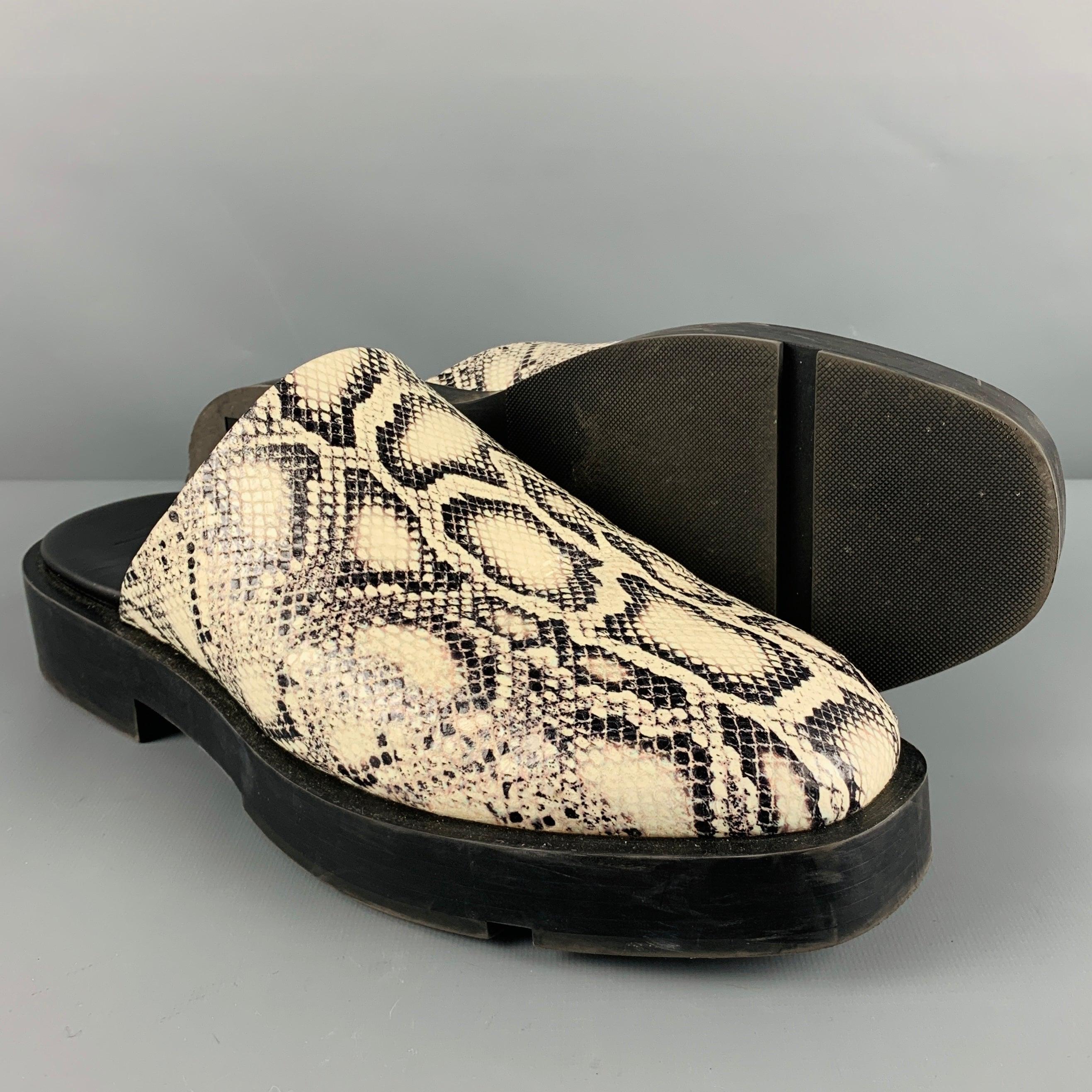 GIVENCHY Size 11 Black White Snake Print Leather Slip On Loafers For Sale 1