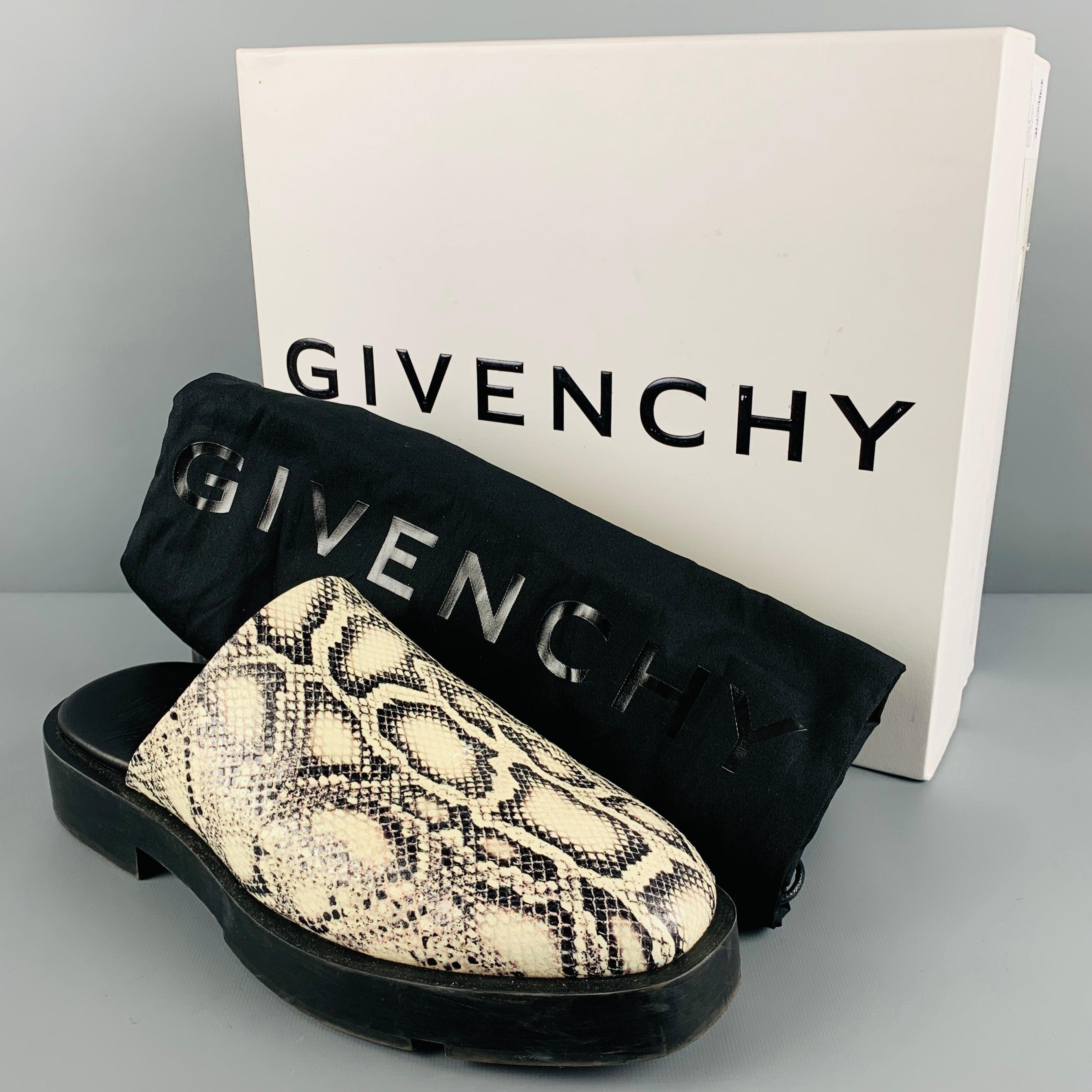 GIVENCHY Size 11 Black White Snake Print Leather Slip On Loafers For Sale 5