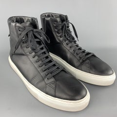 GIVENCHY Size 12 Black Leather White Rubber Sole High Top Codification Sneakers
