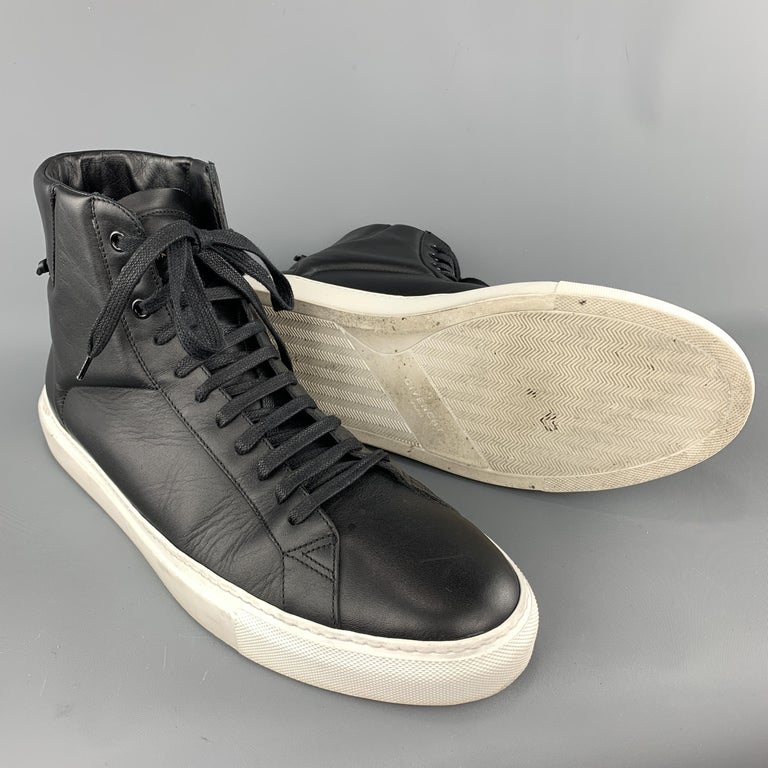 GIVENCHY Size 12 Black Leather White Rubber Sole High Top Codification ...