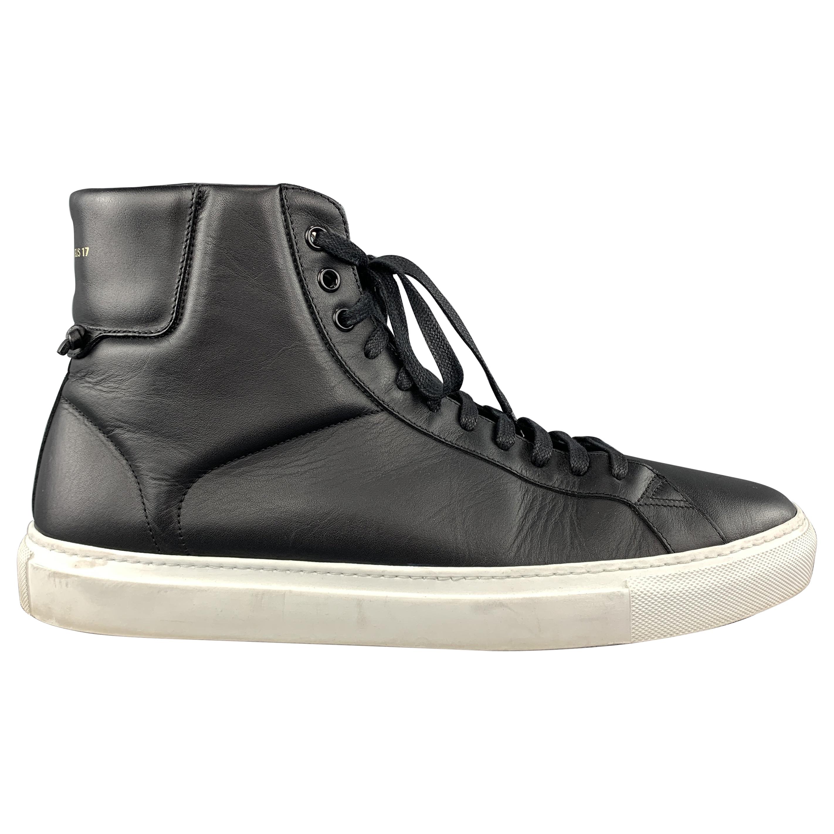 GIVENCHY Size 12 Black Leather White Rubber Sole High Top Codification Sneakers