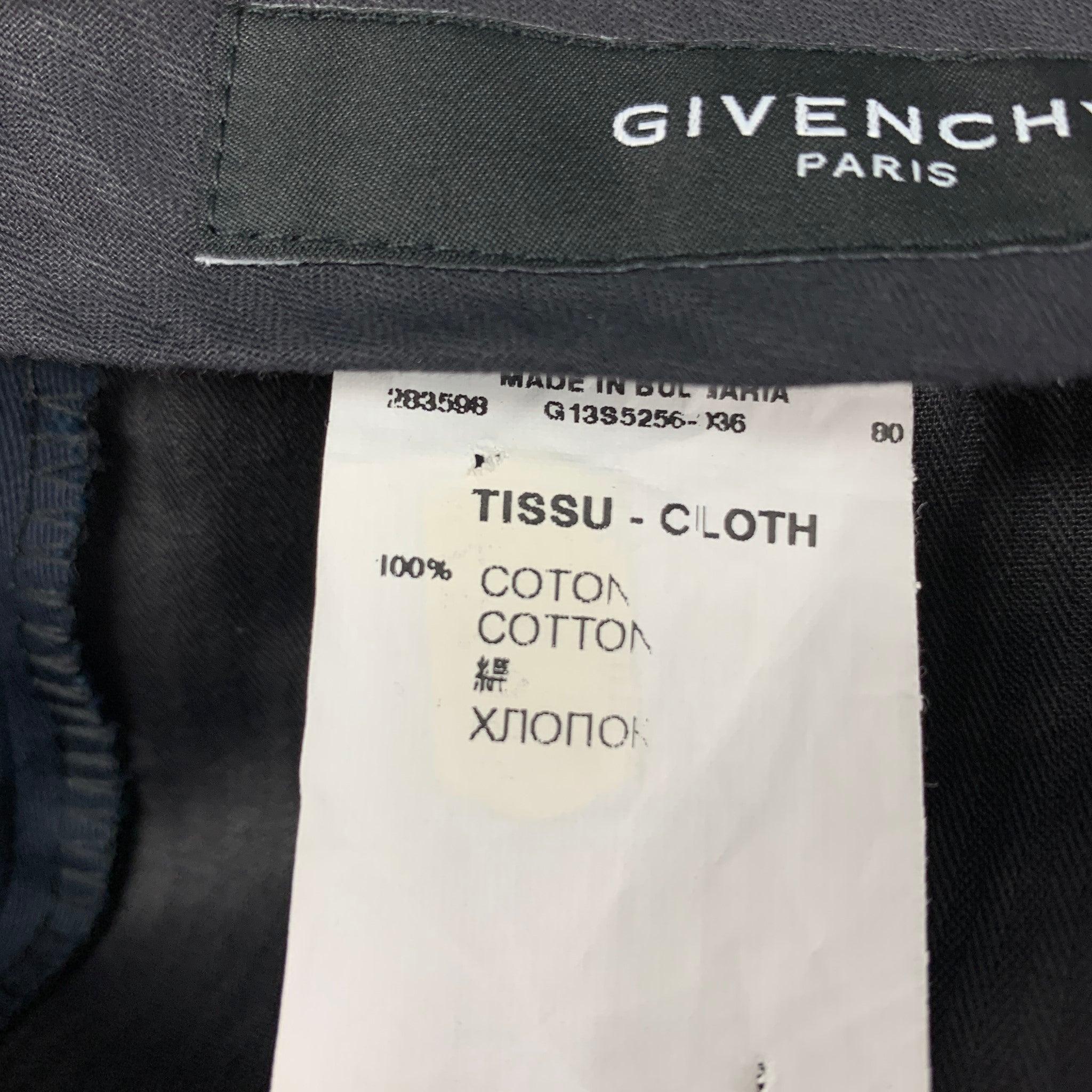 GIVENCHY Size 28 Black Navy Cotton Zip Fly Dress Pants In Good Condition For Sale In San Francisco, CA