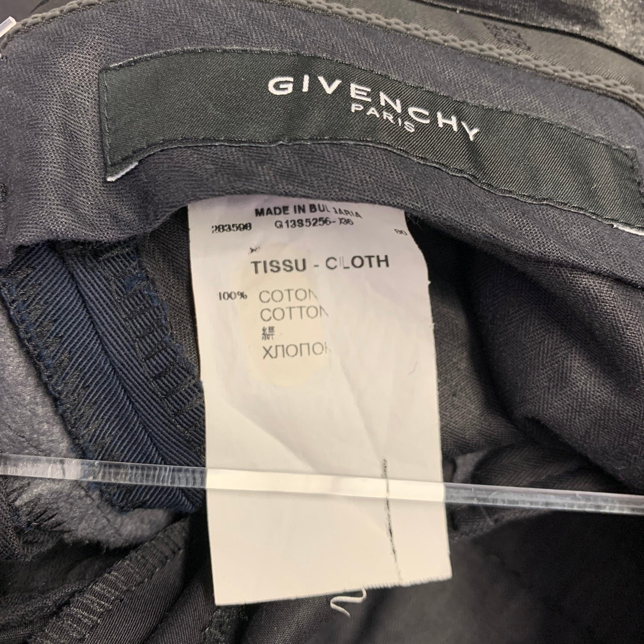 GIVENCHY Size 30 Black Navy Two Toned Cotton Flat Front Dress Pants For Sale 2