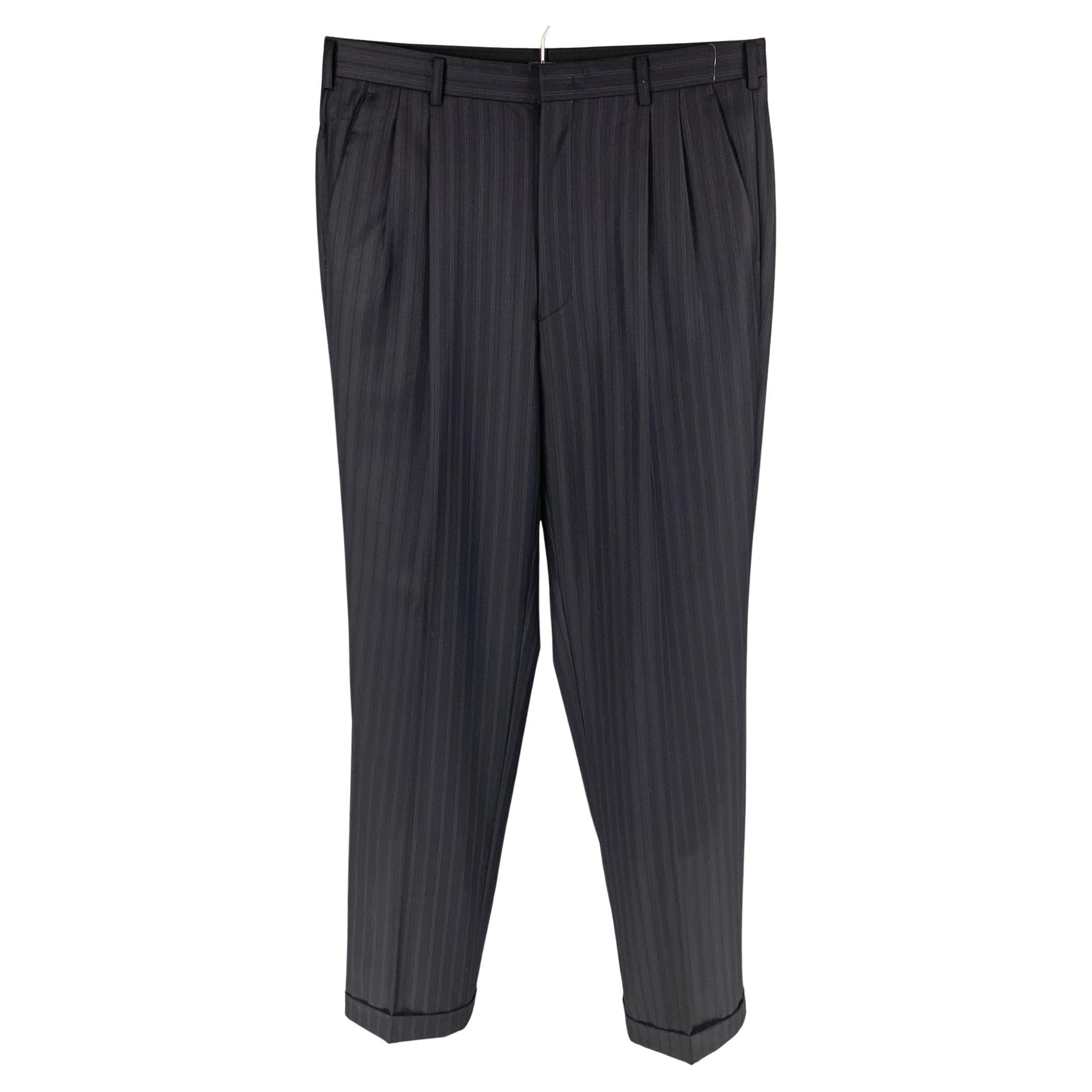 GIVENCHY Size 30 Navy Blue Stripe Pleated Dress Pants