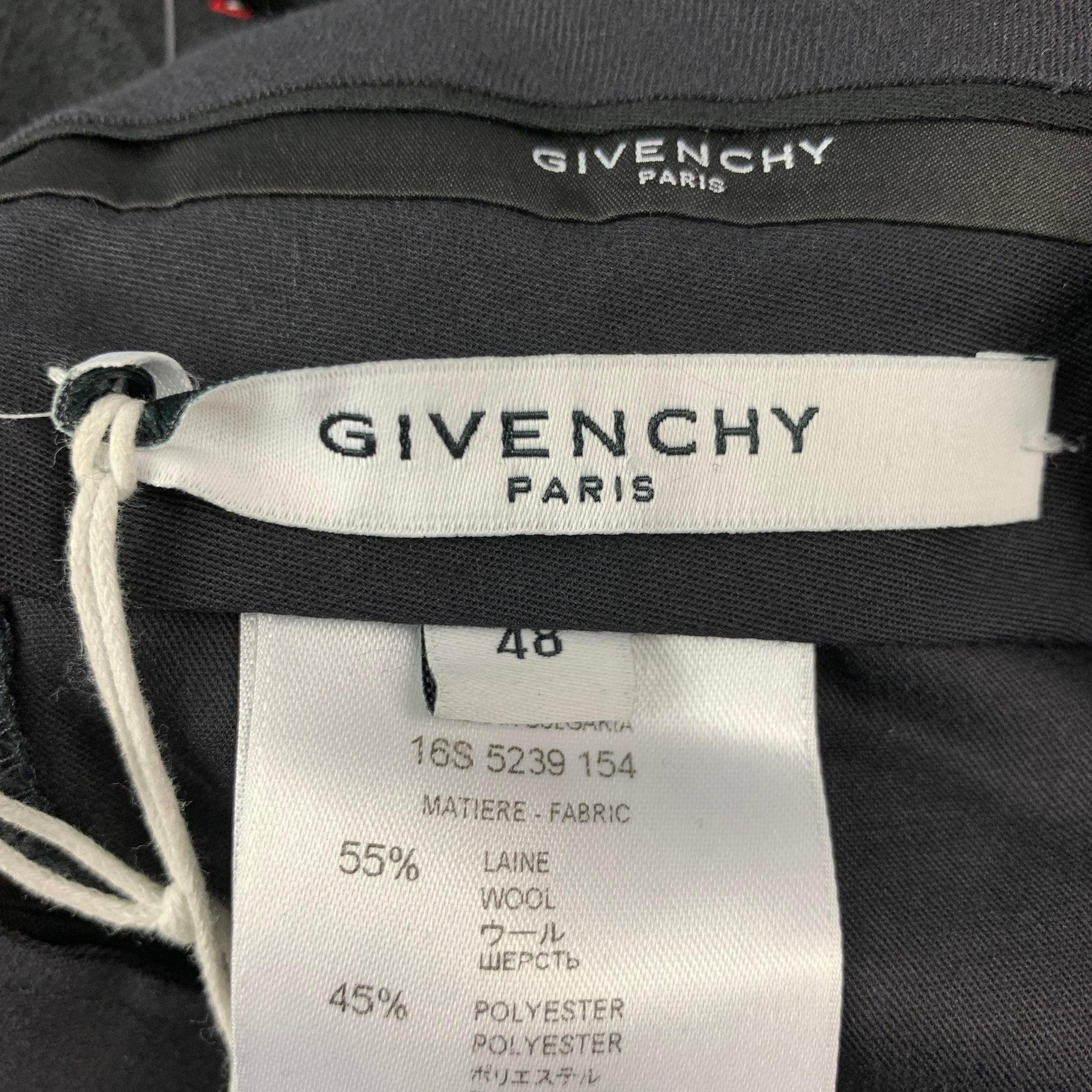 GIVENCHY Taglia 32 Nero Rosso Stampa Rombo in Lana Miscela Zip Fly Dress Pants in vendita 1