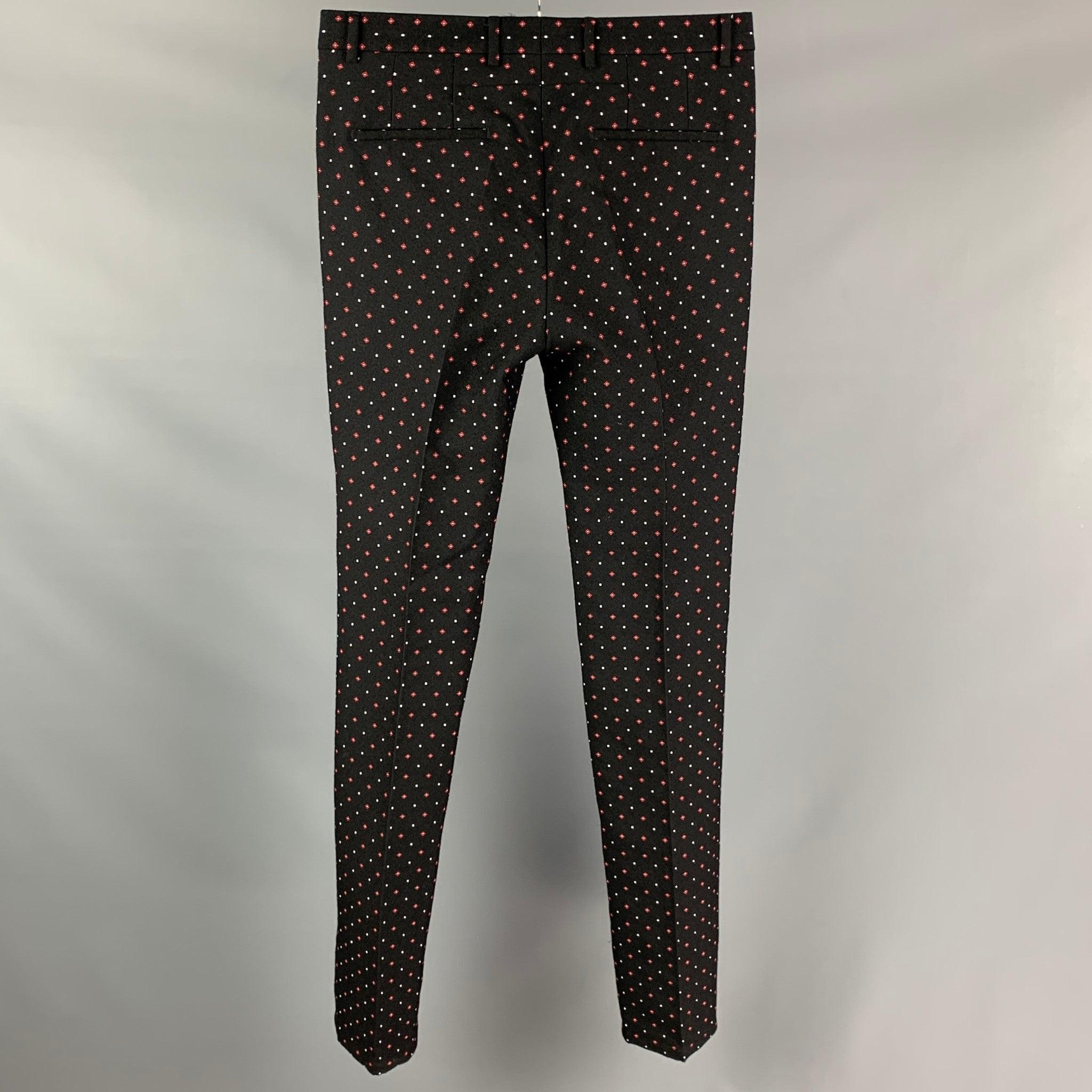 GIVENCHY Size 32 Black & Red Rhombus Print Wool / Polyester Zip Fly Dress Pants In Good Condition For Sale In San Francisco, CA