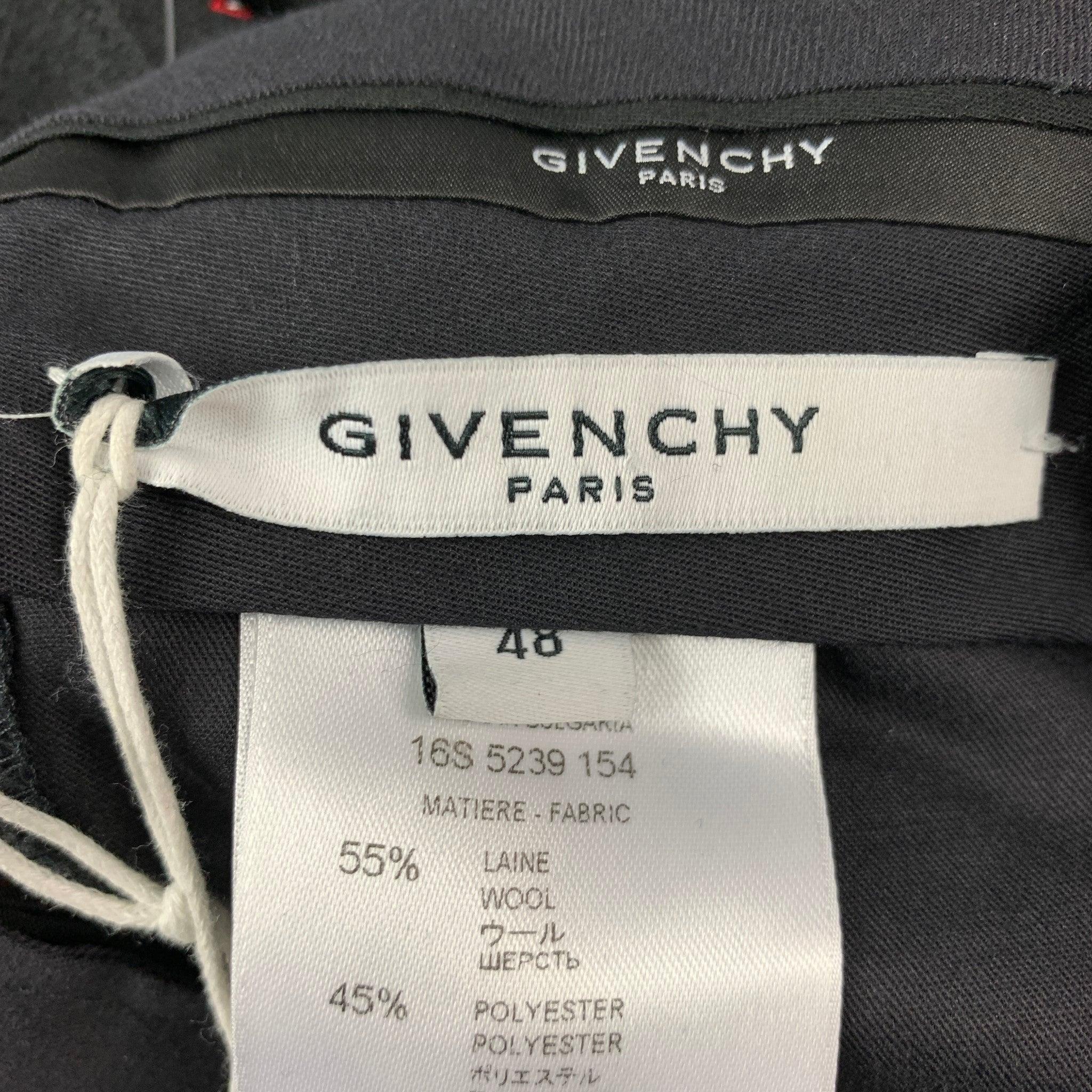GIVENCHY Size 32 Black & Red Rhombus Print Wool / Polyester Zip Fly Dress Pants For Sale 1