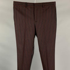 GIVENCHY Size 32 Black & Red Vertical Stripe Wool Zip Fly Dress Pants