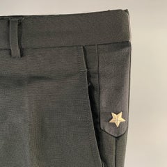GIVENCHY Size 32 Black Star Wool Blend Flat Front Pants