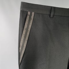 GIVENCHY Size 36 Black White Twill Polyester Wool Flat Front Dress Pants