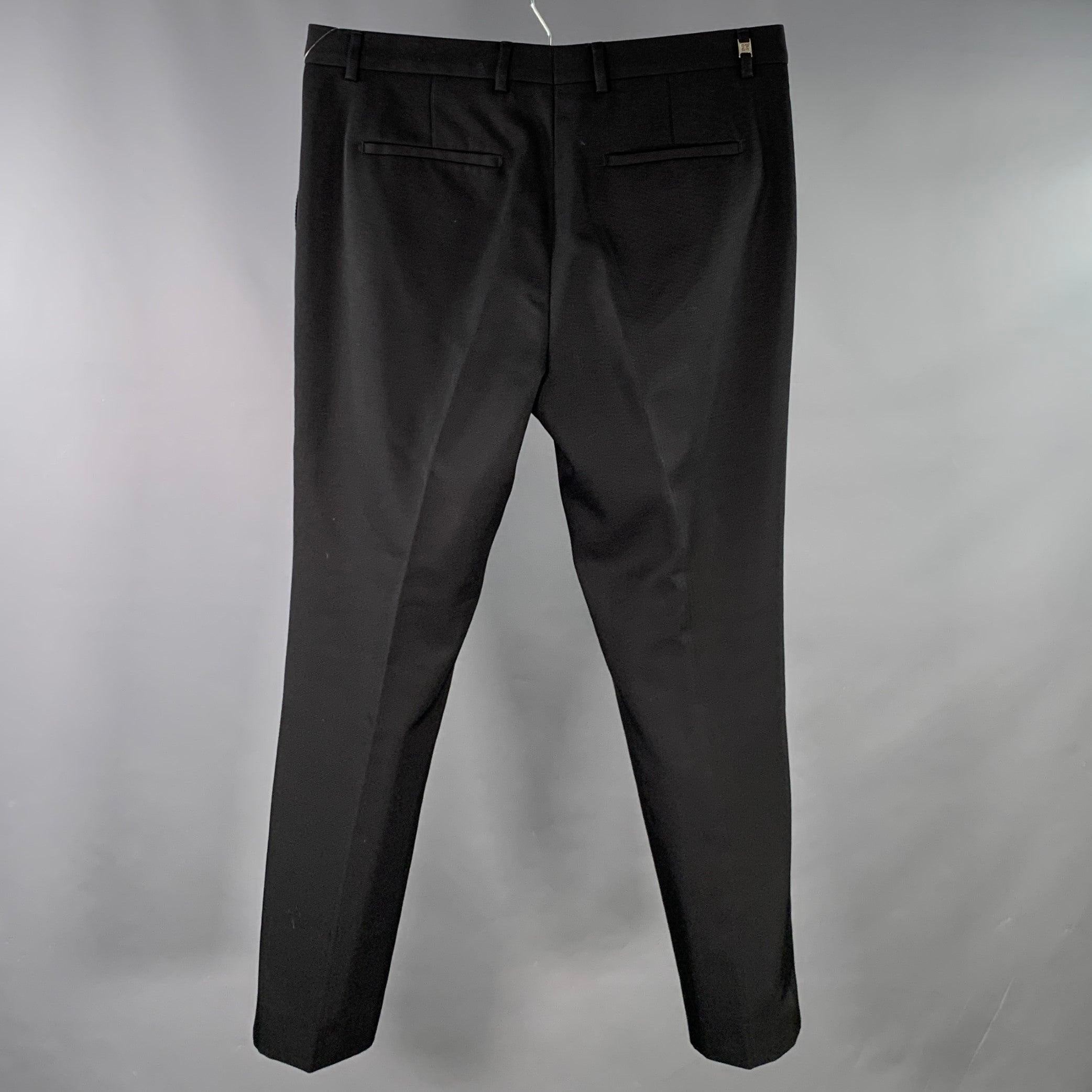 GIVENCHY Size 36 Black White Twill Polyester Wool Flat Front Dress Pants In Excellent Condition For Sale In San Francisco, CA