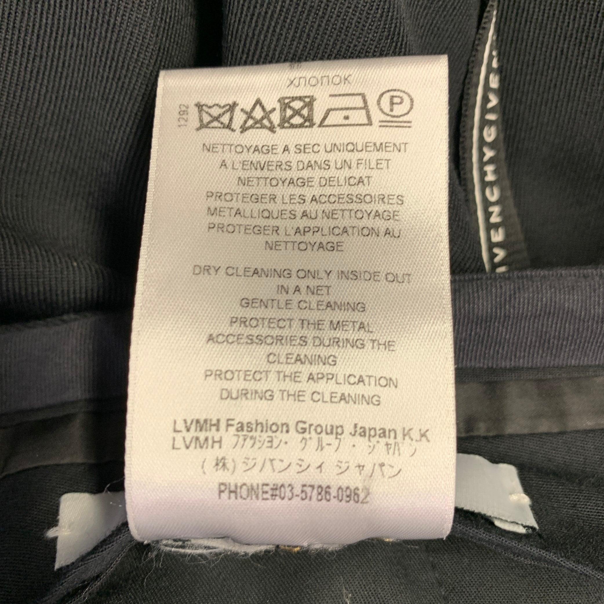 GIVENCHY Size 36 Black White Twill Polyester Wool Flat Front Dress Pants For Sale 2