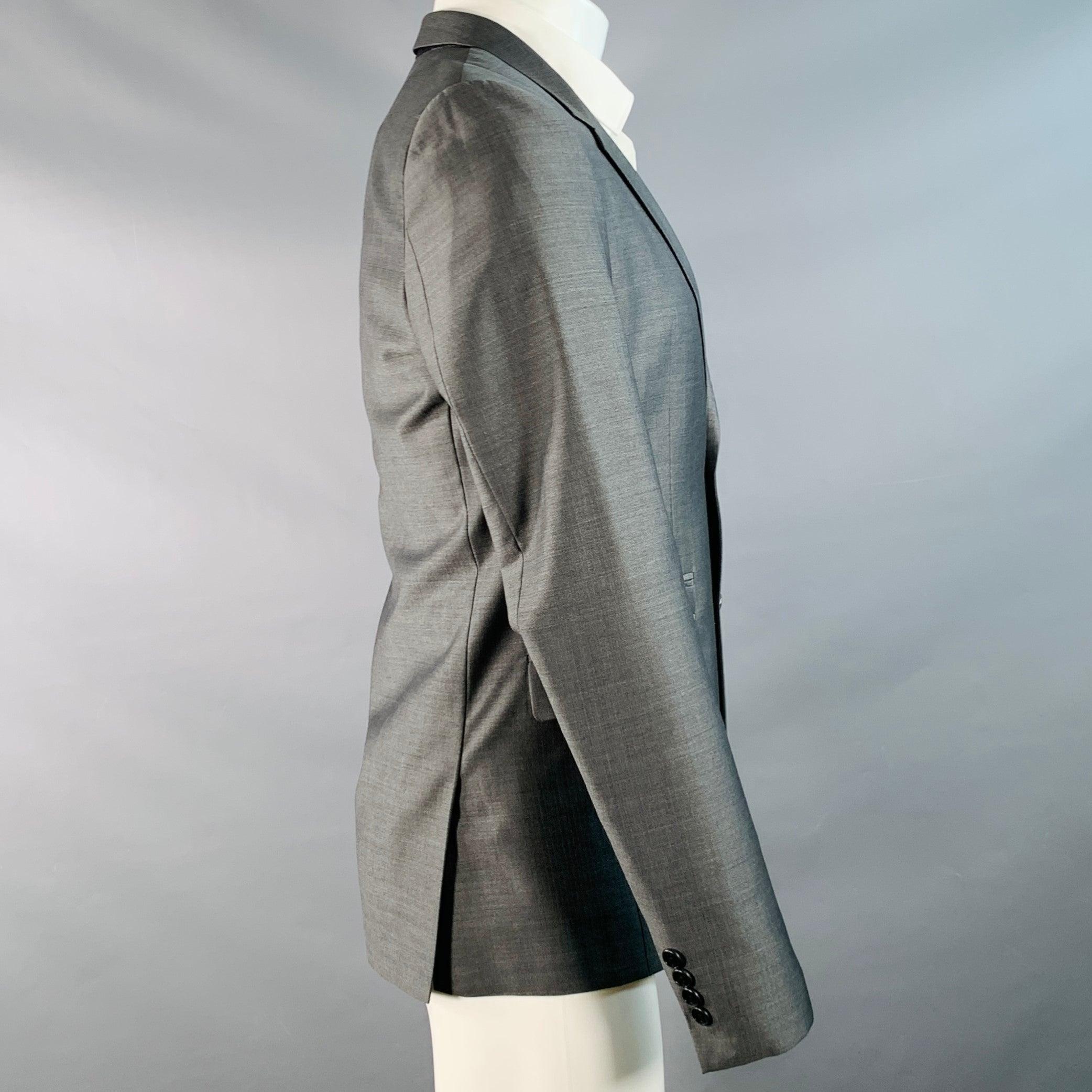 GIVENCHY Größe 36 Grau Schurwolle Seide Fischgrät mit Revers Sport Mantel im Zustand „Hervorragend“ im Angebot in San Francisco, CA