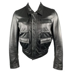 GIVENCHY Size 38 Black Leather Collared Flap Pocket Jacket