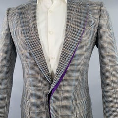 GIVENCHY Size 38 Grey Black Purple Plaid Contrast Trim Wool Blend Sport Coat