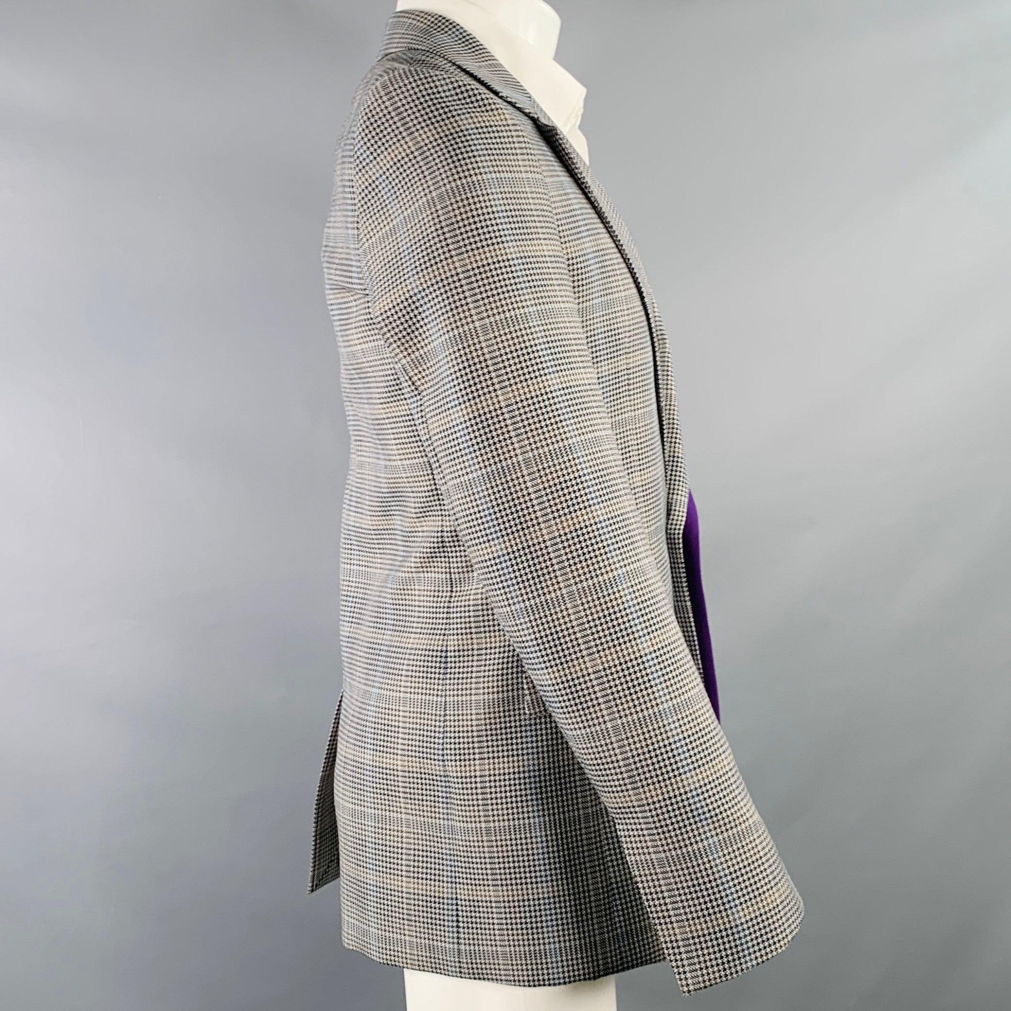 GIVENCHY Size 38 Grey Black Purple Plaid Contrast Trim Wool Blend Sport Coat In Excellent Condition For Sale In San Francisco, CA
