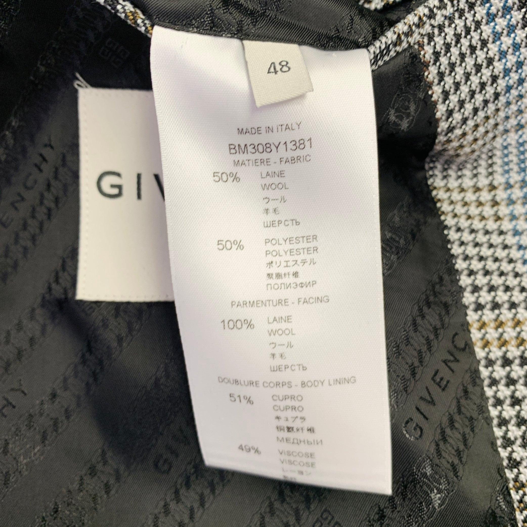 GIVENCHY Size 38 Grey Black Purple Plaid Contrast Trim Wool Blend Sport Coat For Sale 4