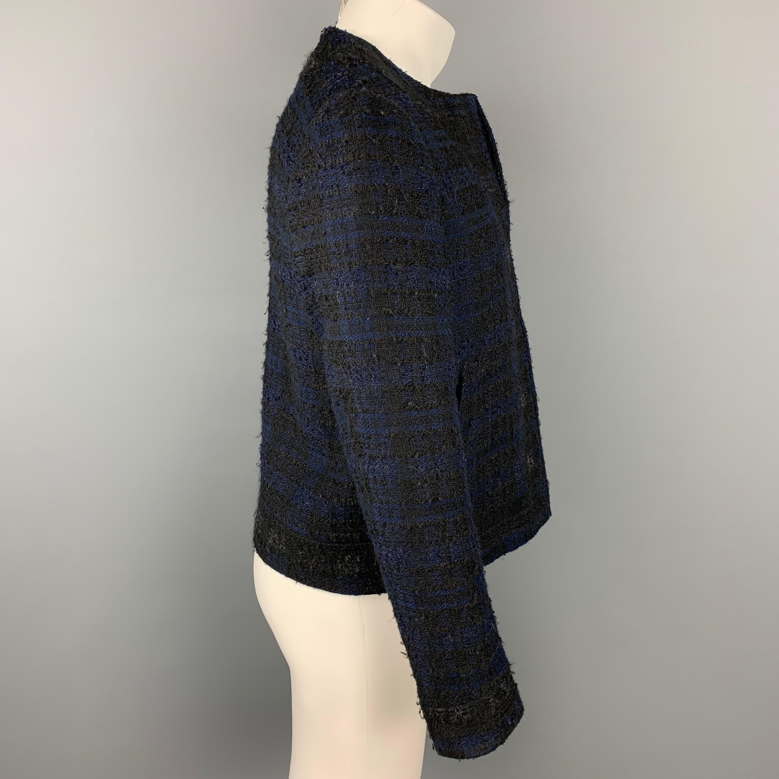 GIVENCHY Size 38 Navy & Black Tweed Acrylic Blend Collarless Jacket In Excellent Condition In San Francisco, CA