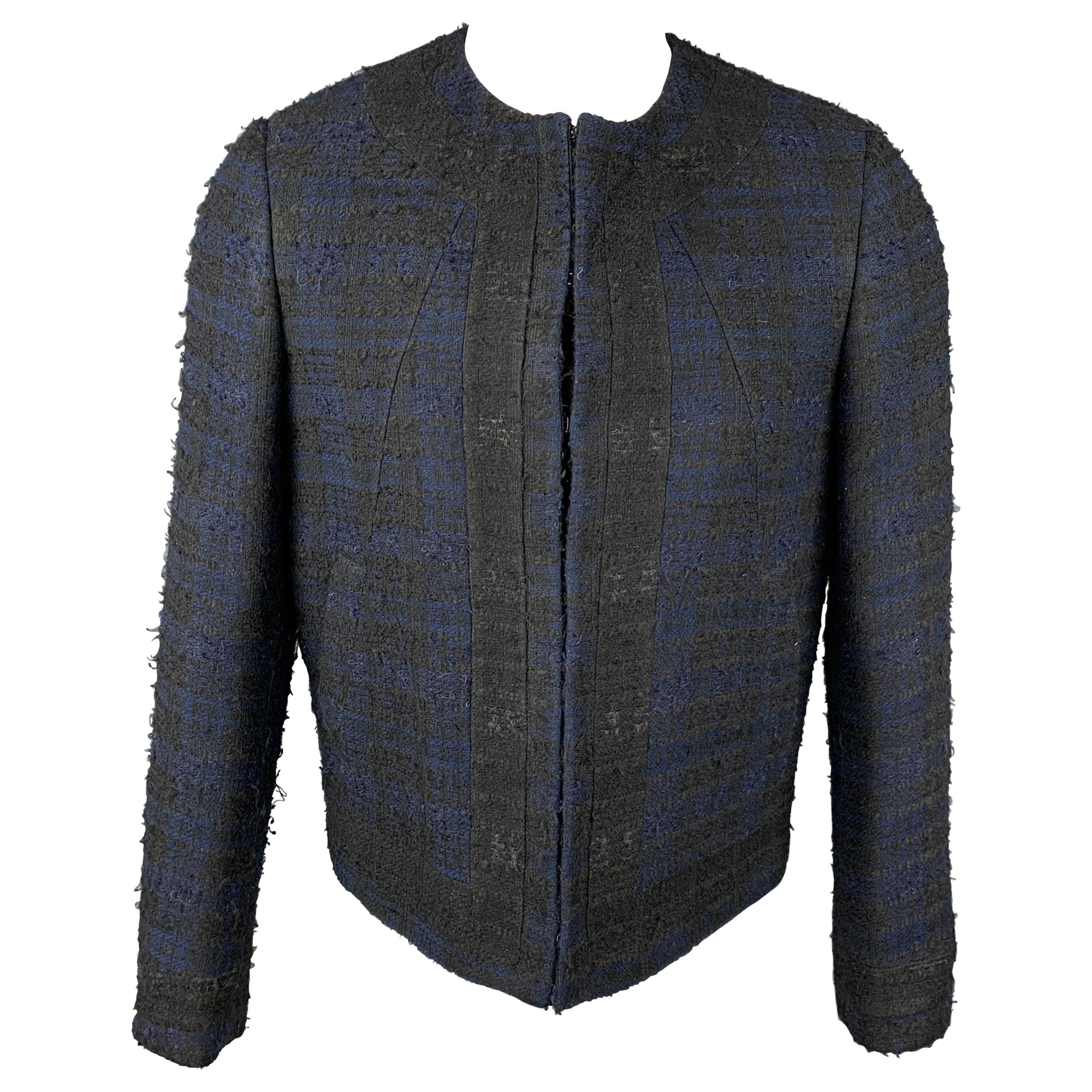 GIVENCHY Size 38 Navy & Black Tweed Acrylic Blend Collarless Jacket