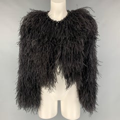 GIVENCHY Size 4 Black Silk Feathers Ostrich Cropped Jacket