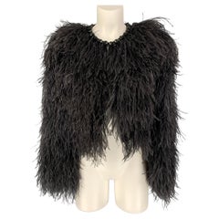 GIVENCHY Size 4 Black Silk Feathers Ostrich Cropped Jacket