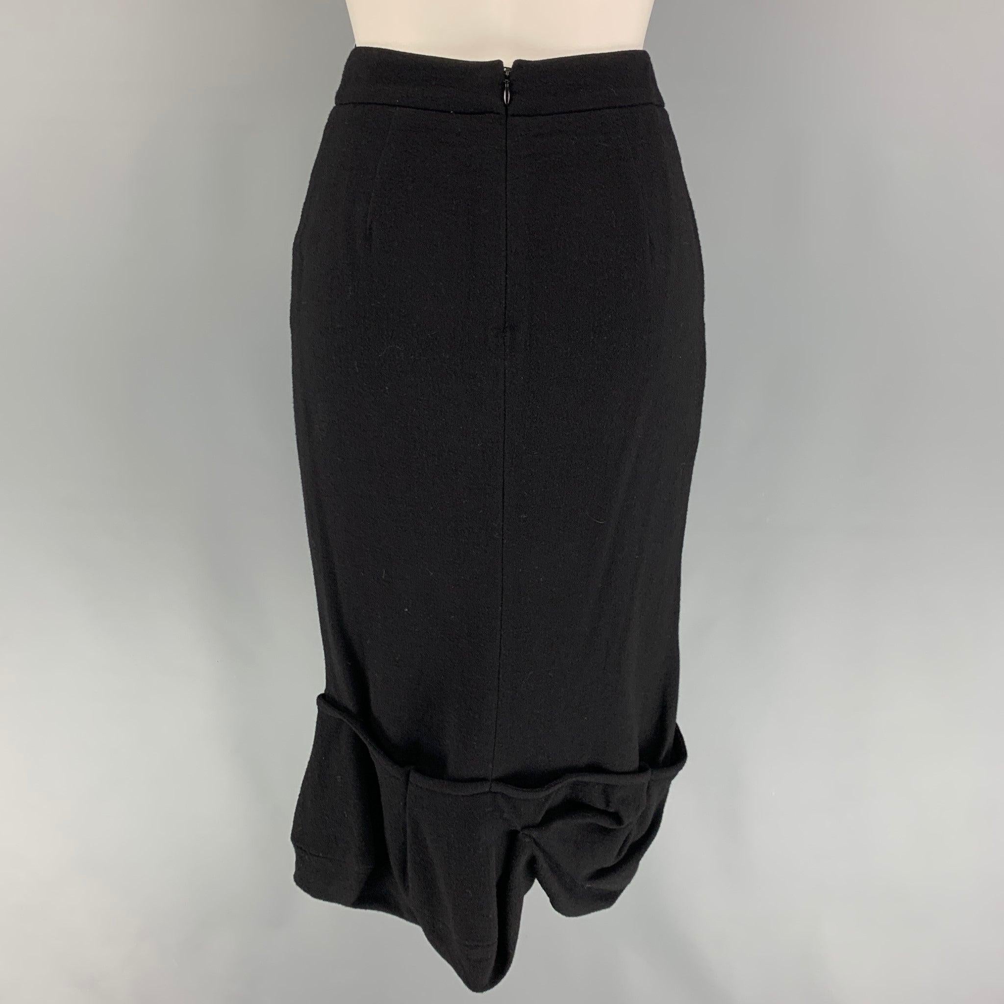 GIVENCHY Size 4 Black Wool Ruffled Pencil Mid-Calf Skirt In Good Condition For Sale In San Francisco, CA