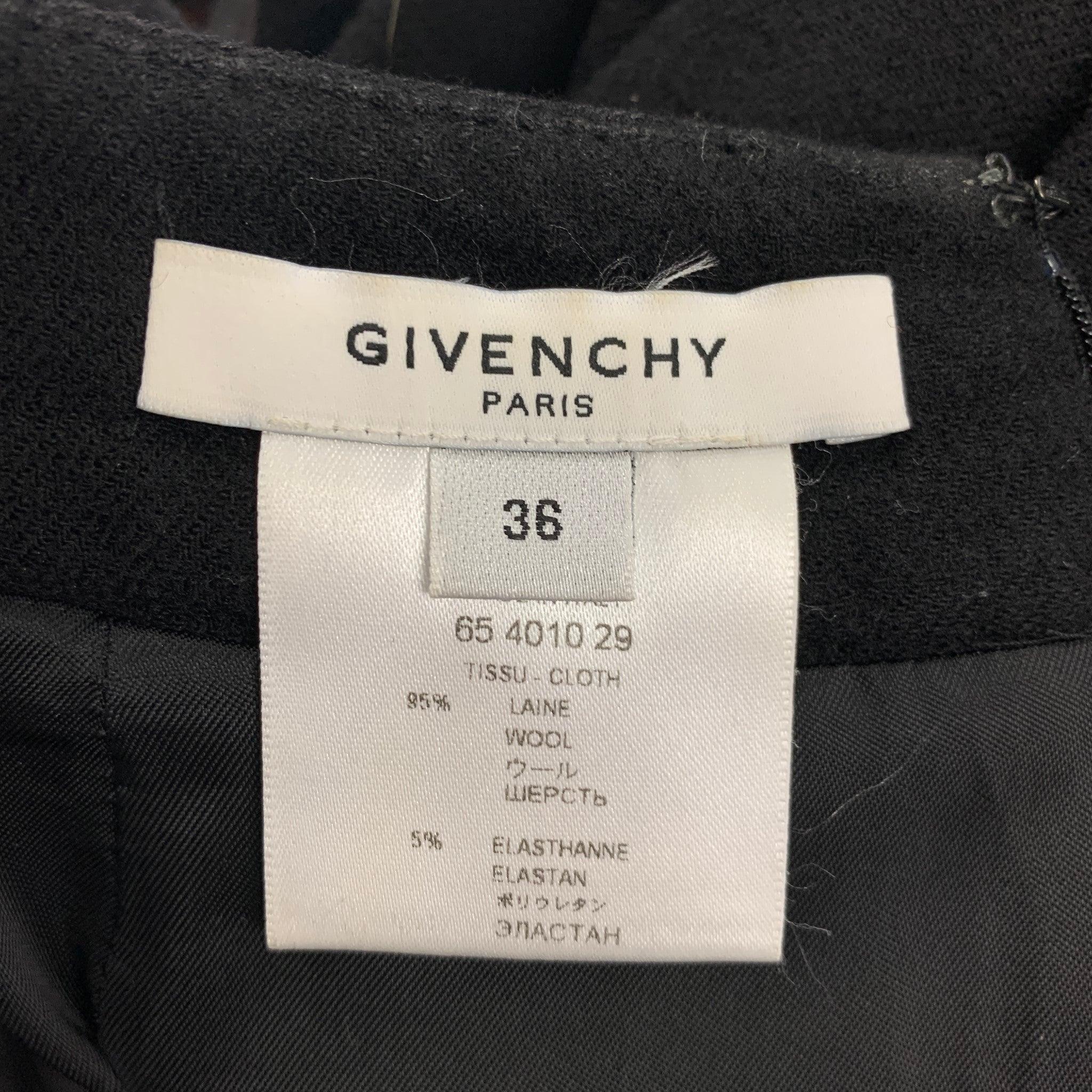 Women's GIVENCHY Size 4 Black Wool Ruffled Pencil Mid-Calf Skirt For Sale