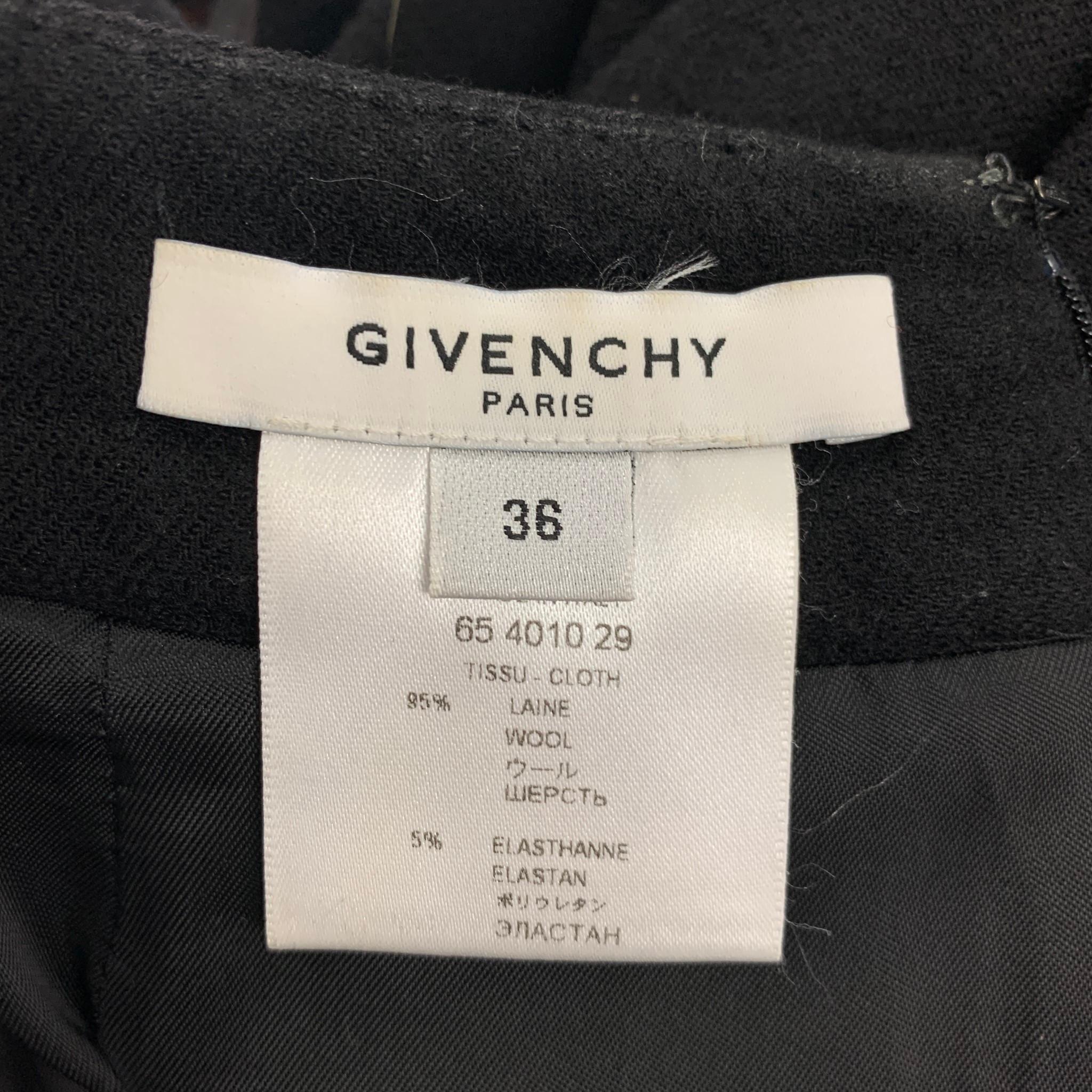 GIVENCHY Size 4 Black Wool Ruffled Pencil Mid-Calf Skirt In Good Condition In San Francisco, CA