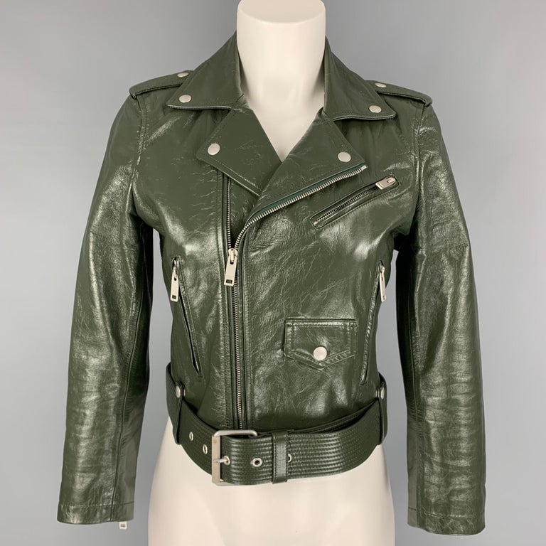 GIVENCHY Size 4 Green Leather Calfskin Biker Jacket For Sale at 1stDibs