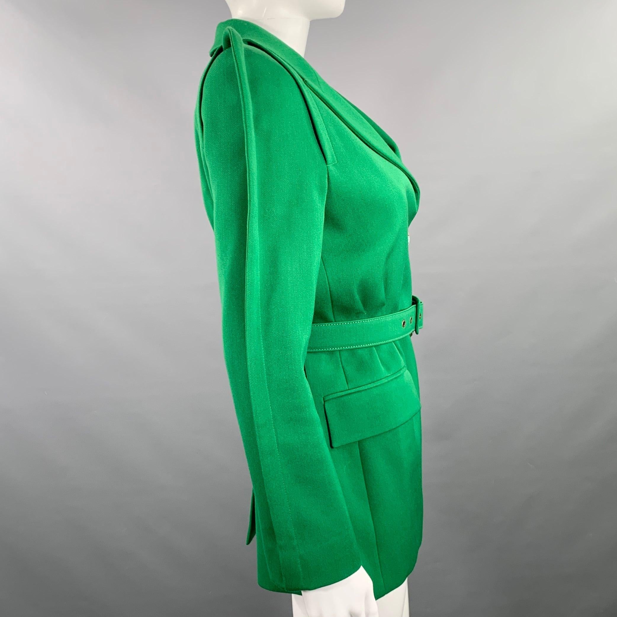 GIVENCHY Veste ceinturée croisée vert polyester laine taille 4 Excellent état - En vente à San Francisco, CA