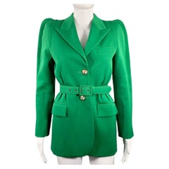 GIVENCHY Größe 4 Grüne einreihige Jacke mit Gürtel aus Polyester und Wolle mit Gürtel
