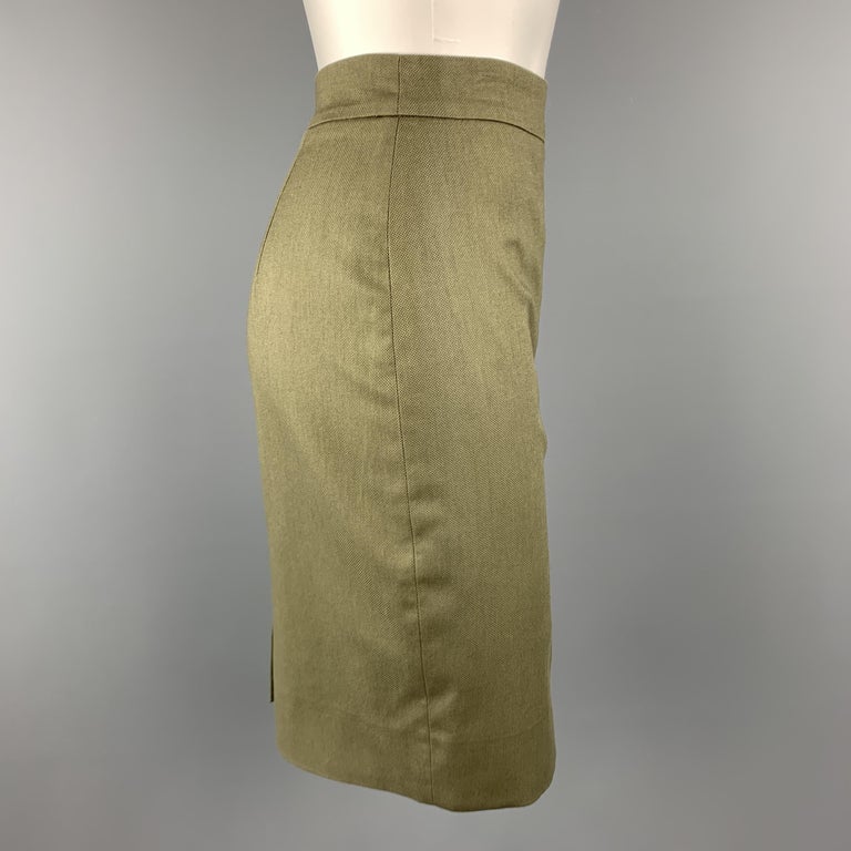 GIVENCHY Size 4 Olive Cotton Blend Canvas Pencil Skirt For Sale at 1stDibs