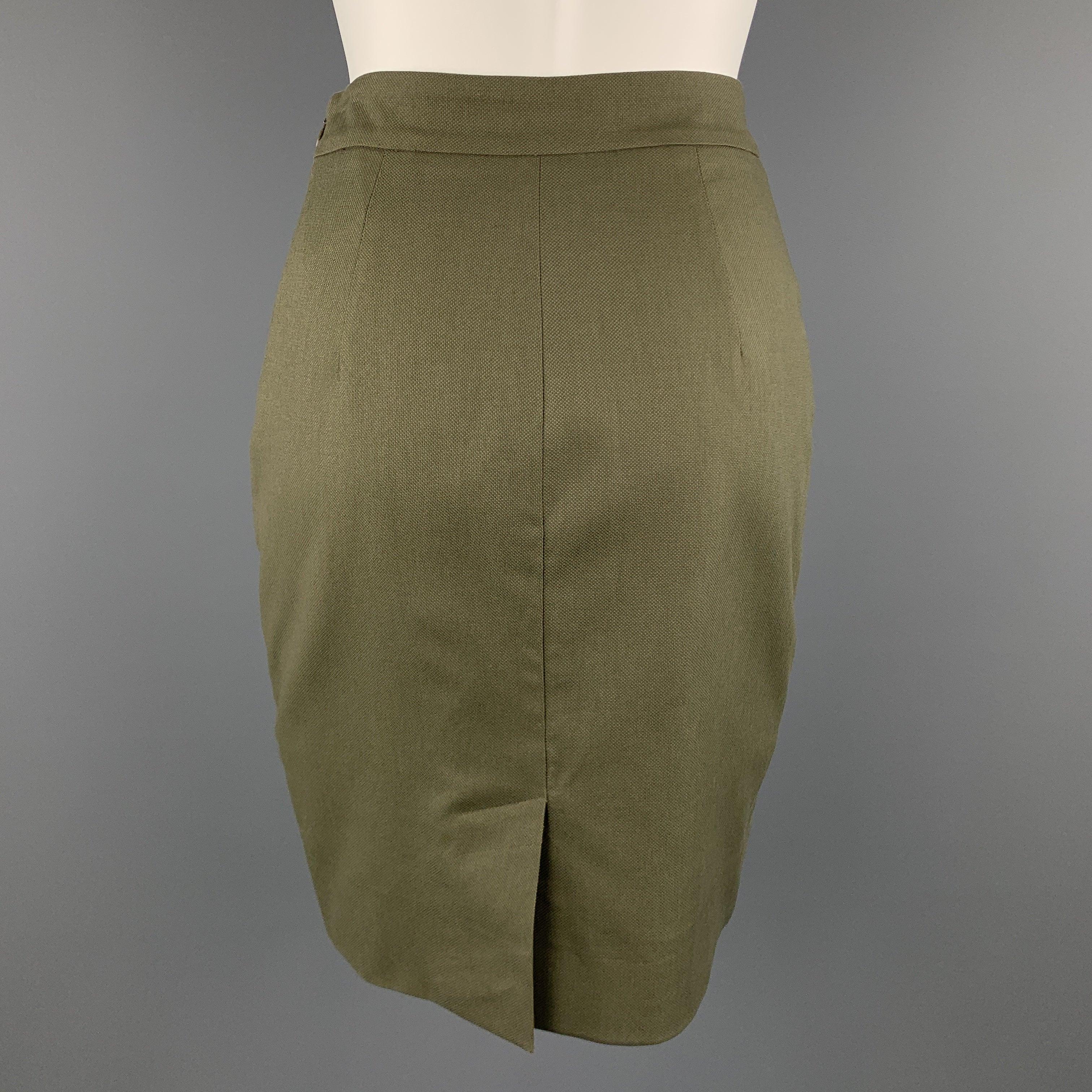GIVENCHY Size 4 Olive Cotton Blend Canvas Pencil Skirt In Good Condition For Sale In San Francisco, CA