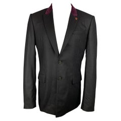 GIVENCHY Size 42 Black & Purple Wool Peak Lapel Sport Coat