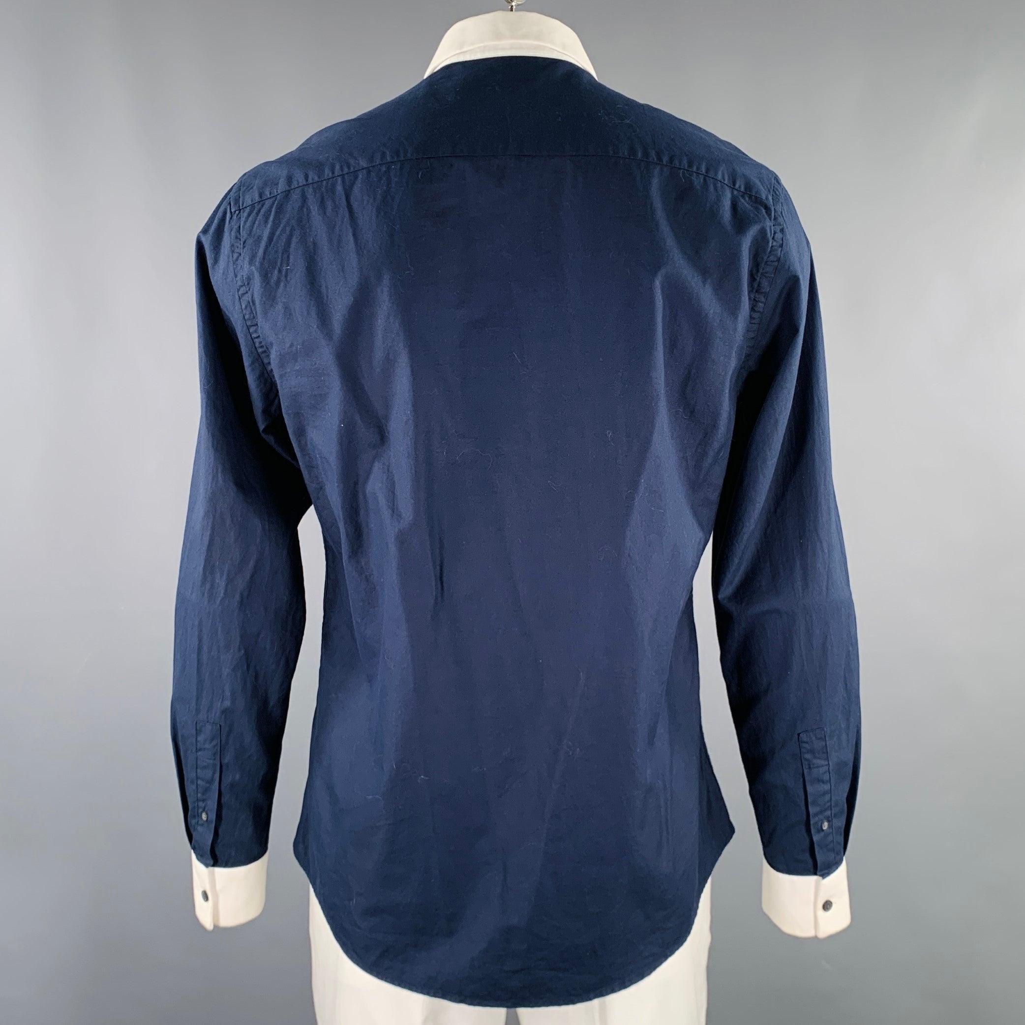 Black GIVENCHY Size 42 Navy White Contrast Trim Cotton Long Sleeve Shirt For Sale