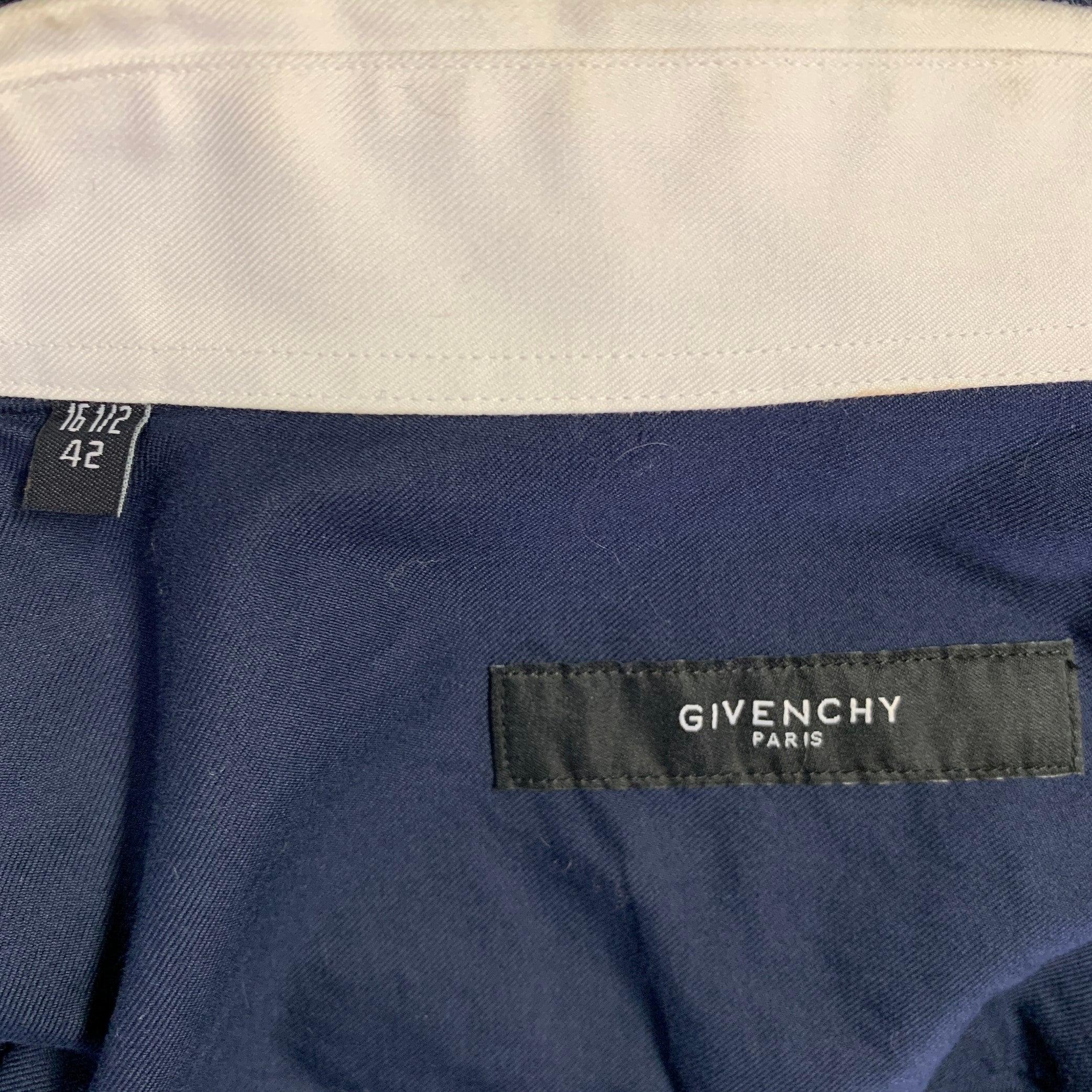 GIVENCHY Size 42 Navy White Contrast Trim Cotton Long Sleeve Shirt In Excellent Condition For Sale In San Francisco, CA