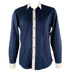 GIVENCHY Size 42 Navy White Contrast Trim Cotton Long Sleeve Shirt
