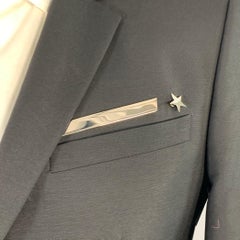 GIVENCHY Size 44 Black Wool Mohair Star Stripe Notch Lapel Sport Coat