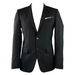 Givenchy Taille 44 Manteau de sport noir à rayures étoilées en laine et mohair à revers échancré