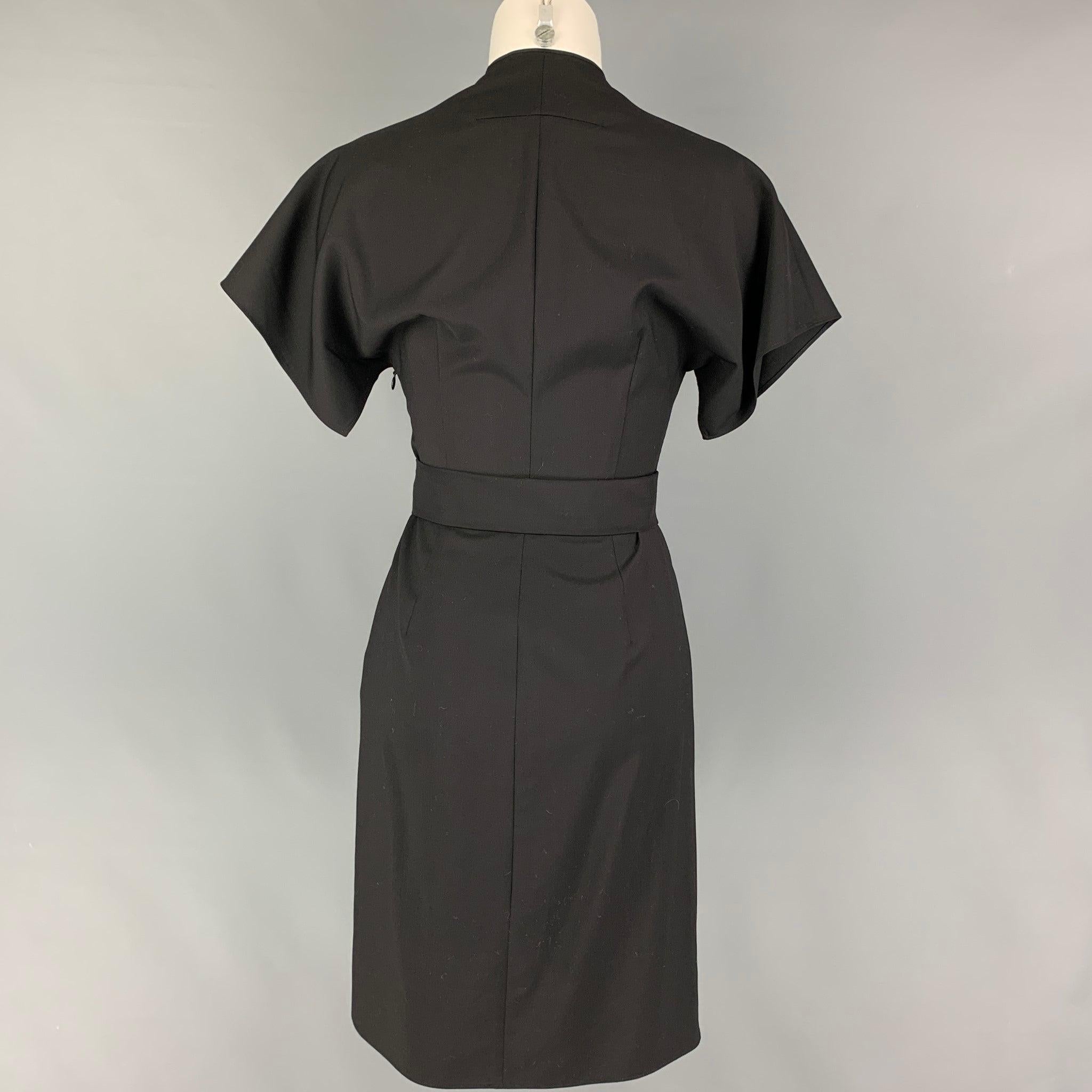 GIVENCHY Size 6 Black Virgin Wool Short Sleeve Dress In Good Condition For Sale In San Francisco, CA
