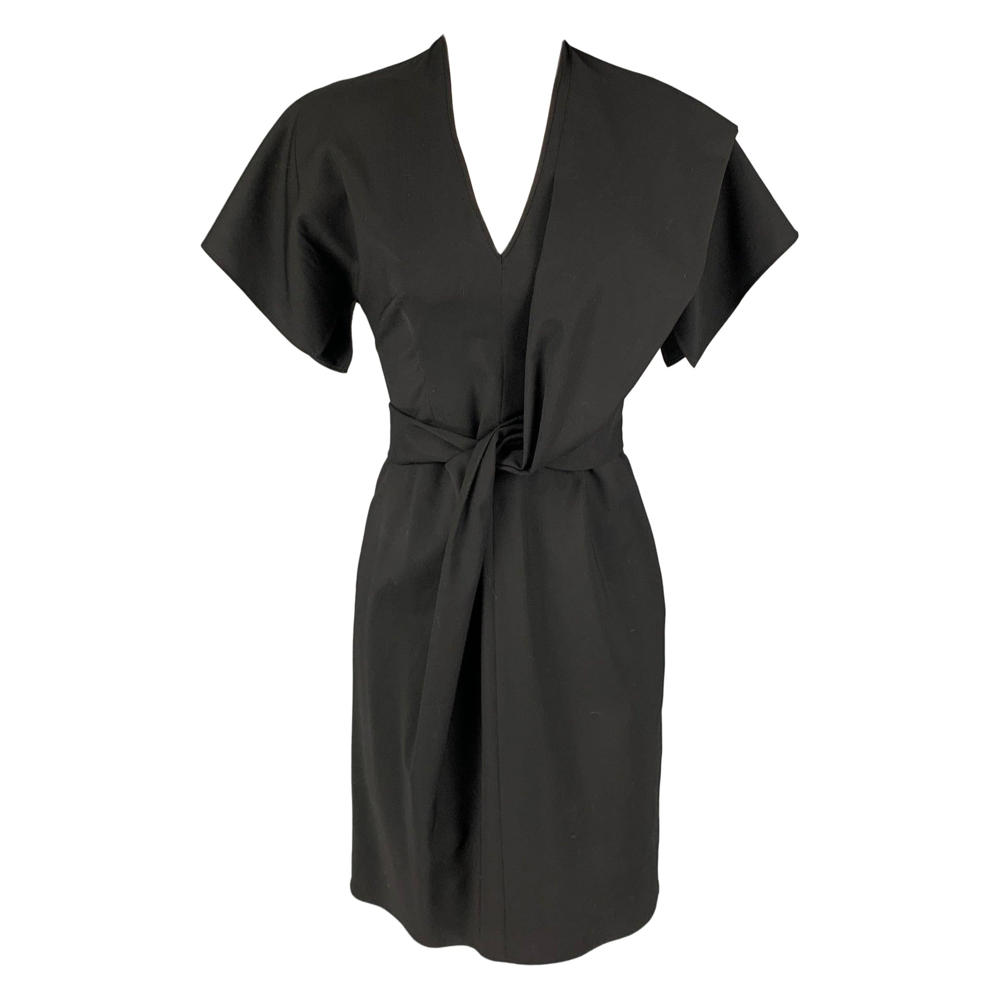 GIVENCHY Talla 6 Vestido Negro Lana Virgen Manga Corta