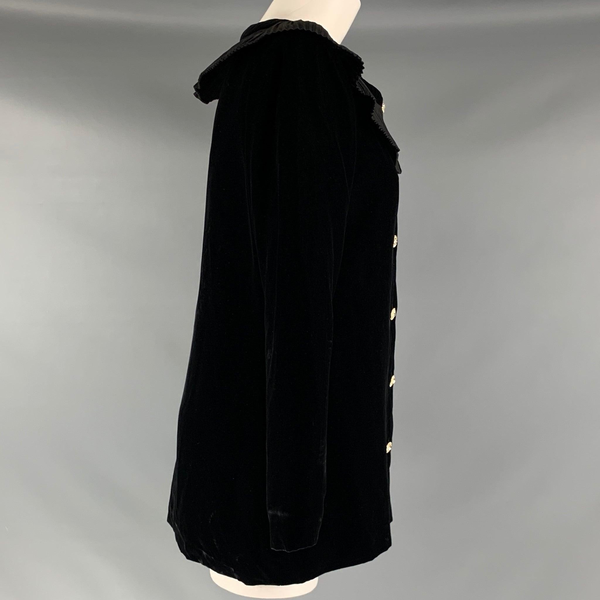 GIVENCHY Size 6 Black Viscose  Rayon Ruffled Long Sleeve Dress Top In Excellent Condition For Sale In San Francisco, CA