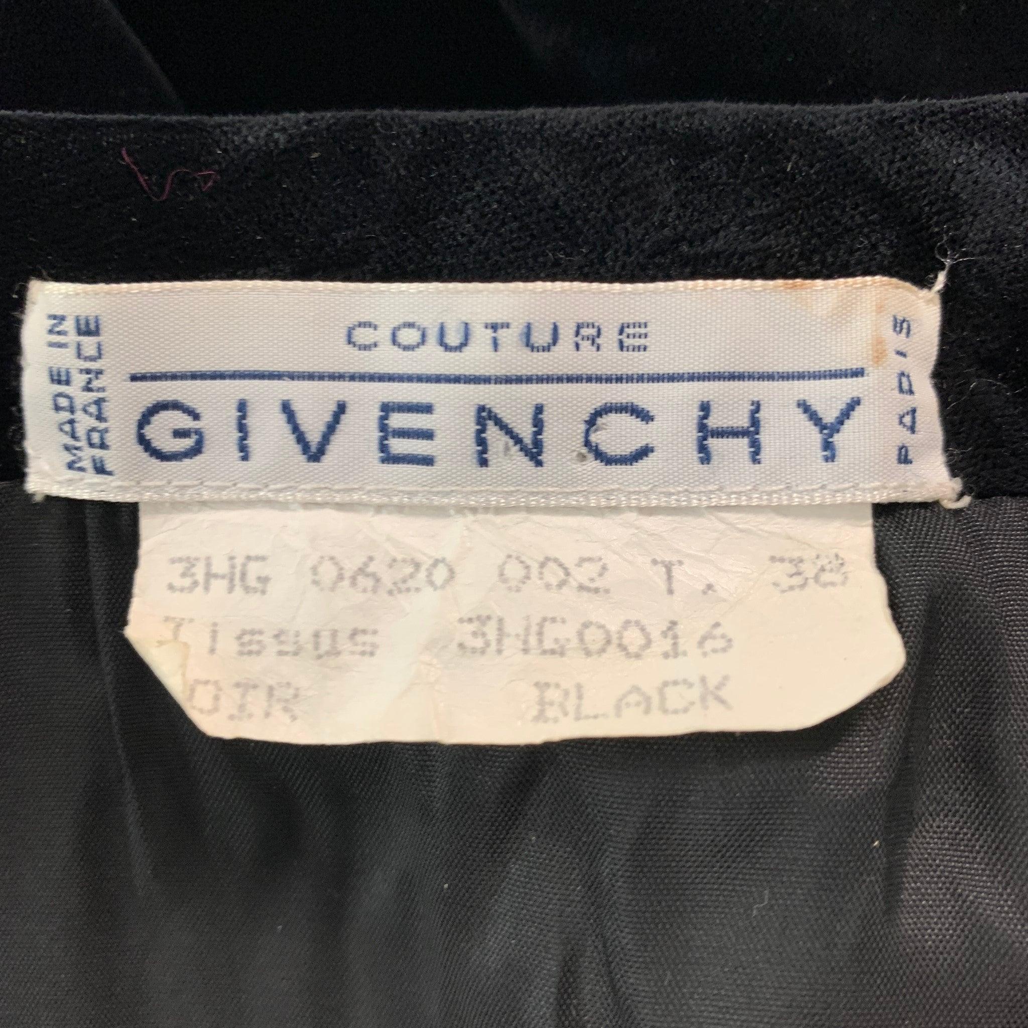GIVENCHY Size 6 Black Viscose  Rayon Ruffled Long Sleeve Dress Top For Sale 1