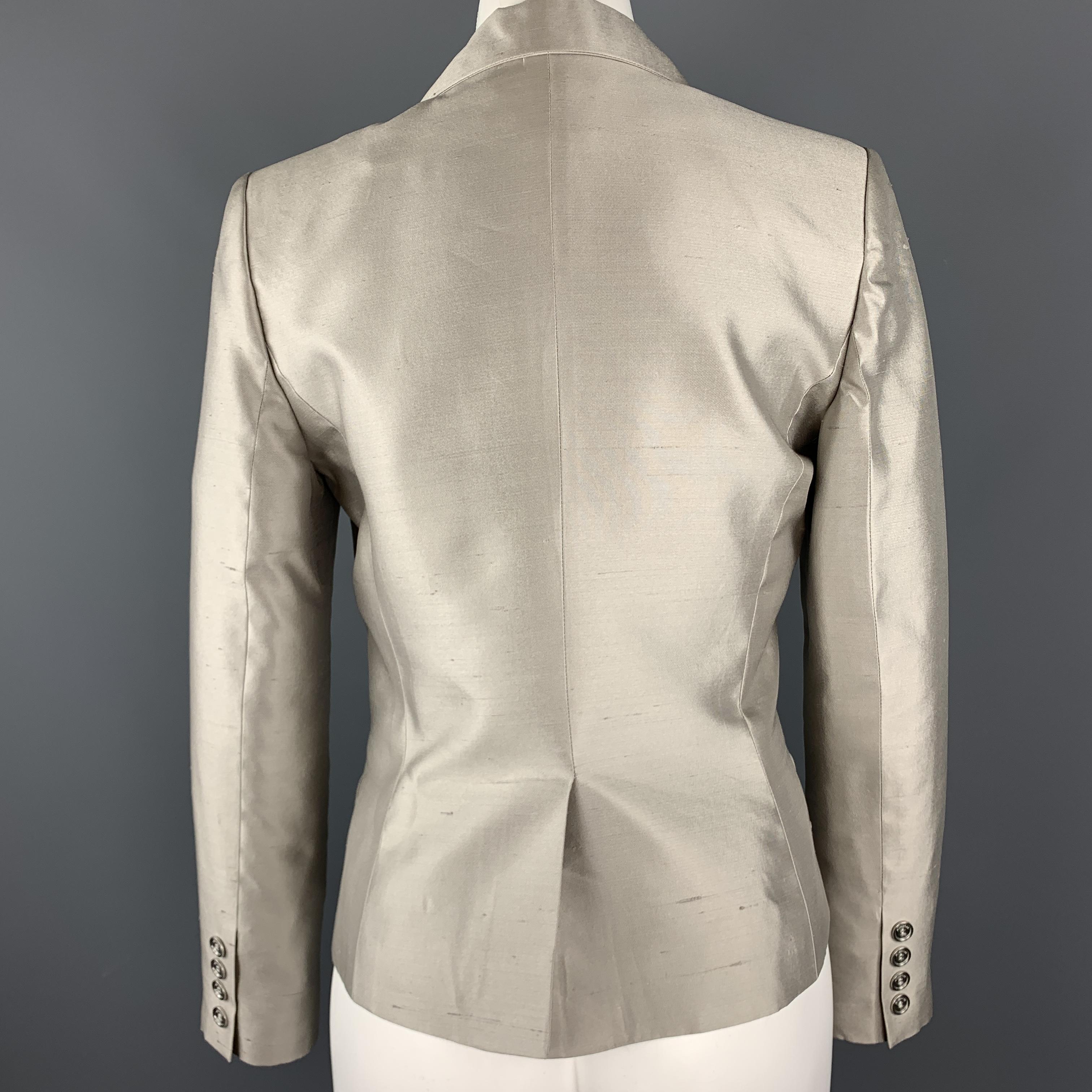 GIVENCHY Size 6 Silver Silk Shangtung Copped Blazer Jacket 2