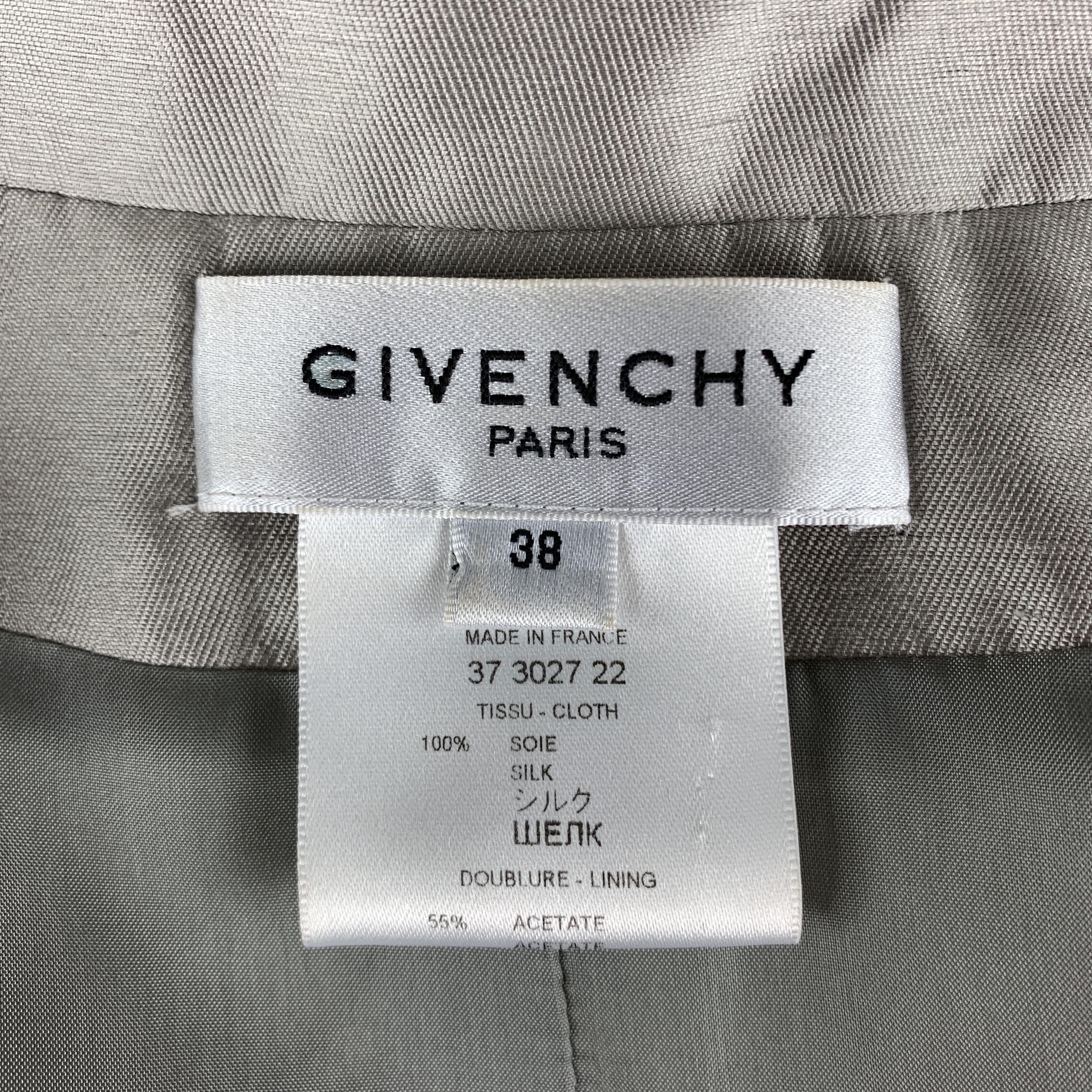 GIVENCHY Size 6 Silver Silk Shangtung Copped Blazer Jacket 4